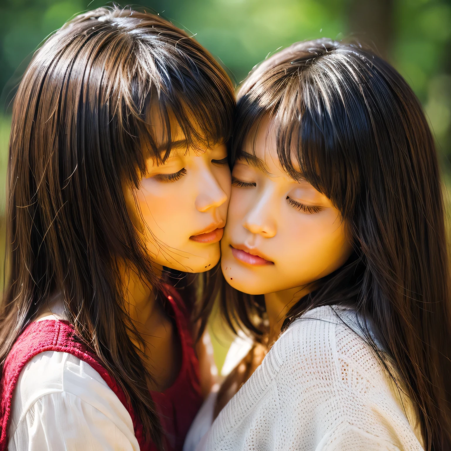 identical twin sisters、close your eyes、Trying to kiss, , bangs