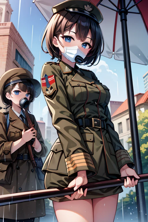 2 ragazze diverse viste da dietro,ass support,guardandole da dietro,grande culo,grandi tette,felice di stare con te,enorme culo,enormi tette,ultra-highres, ultra-detailed, best quality,perfect hands,2 ragazze,holding rifle,WW1 uniform,trench,rain,trench,gas masks,historically accurate