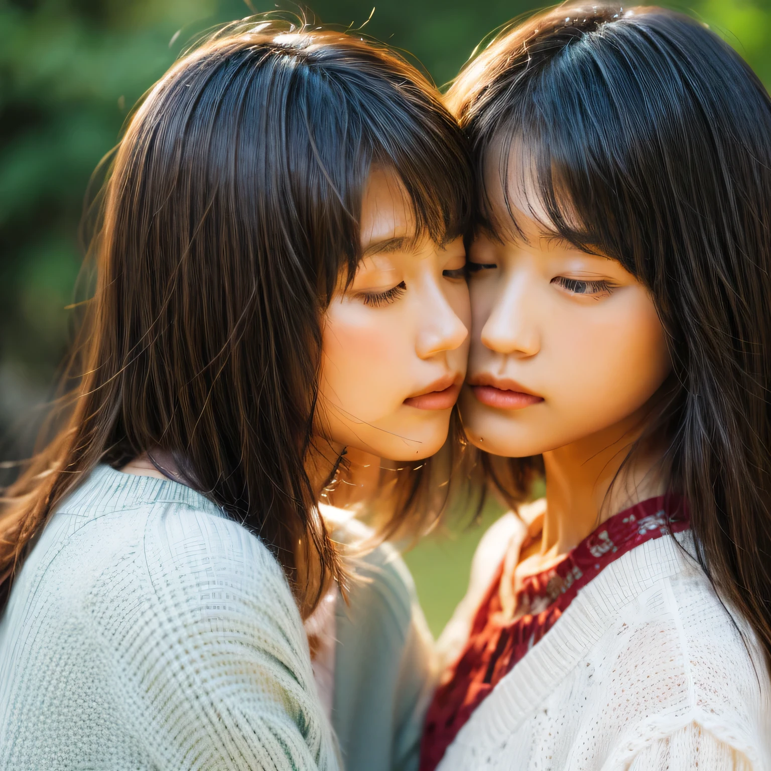 identical twin sisters、close your eyes、I'm about to kiss, 16 years old, bangs
