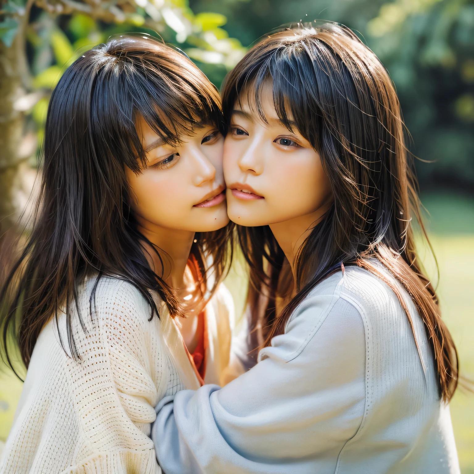 identical twin sisters、close your eyes、I'm about to kiss, , bangs