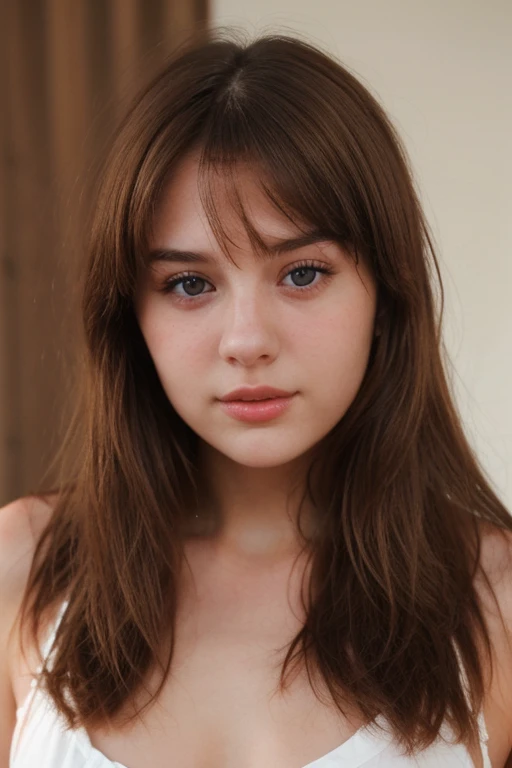 create a girl in her twenties with brown hair and brown eyes