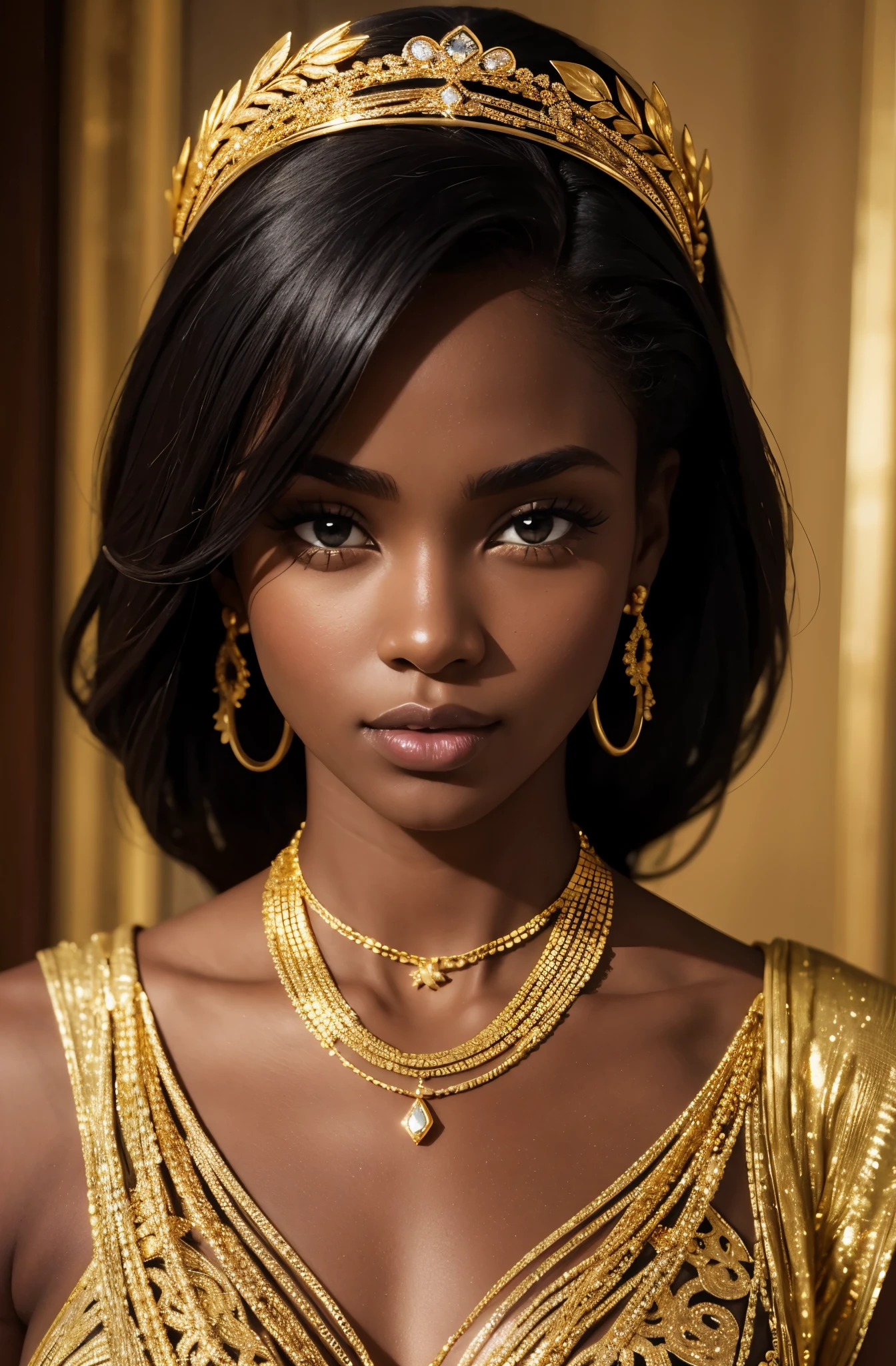 golden jewelry, black woman, dark skin