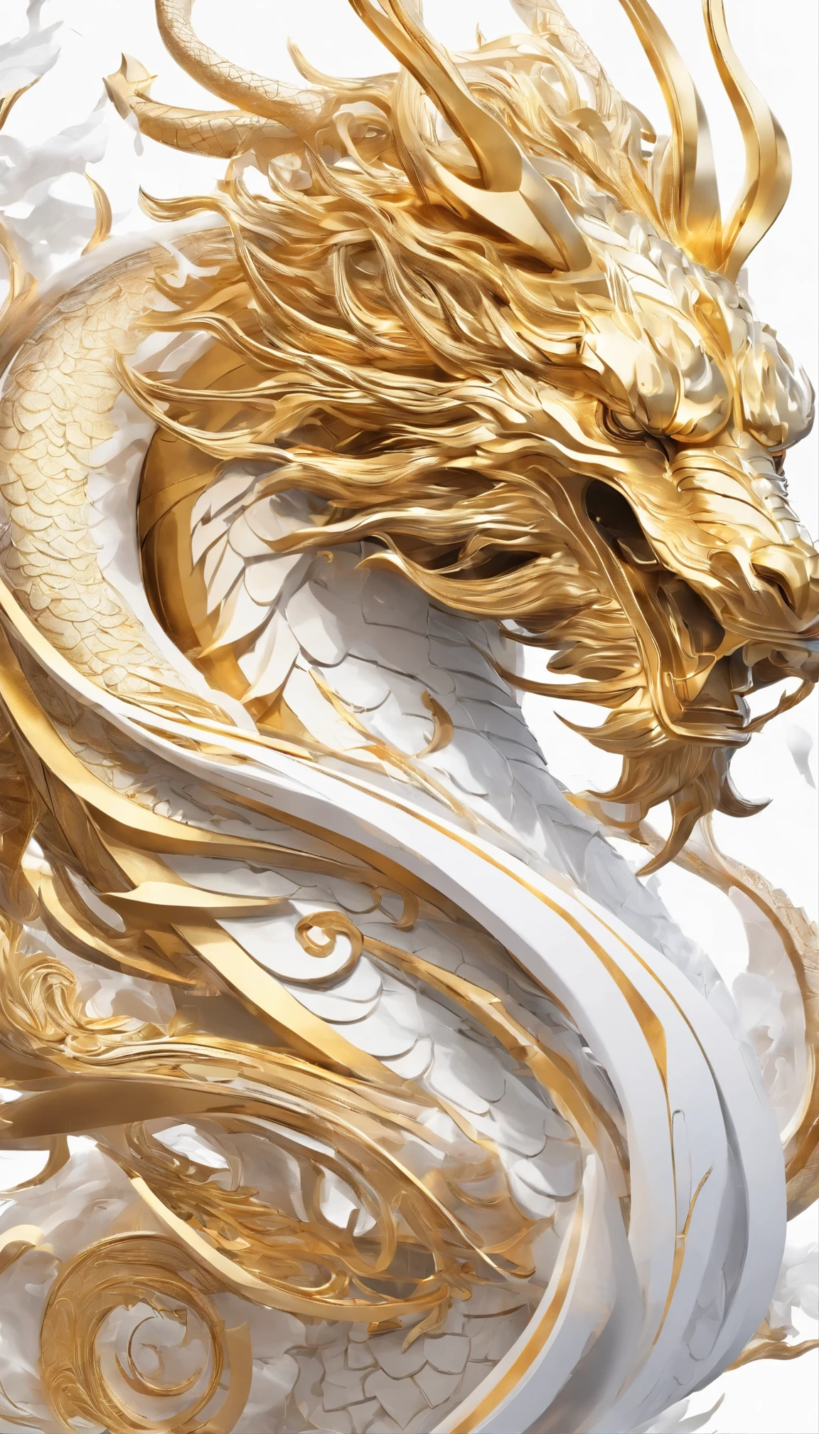 logo、masterpiece、(white background:1)、golden chinese dragon surrounded by white clouds、god々々Hello、Wind、god々、long wavy body、tooth、Upper body、fantasy、god話、high quality、very detailed、masterpiece、narrative poem、particle effects、dynamic effects