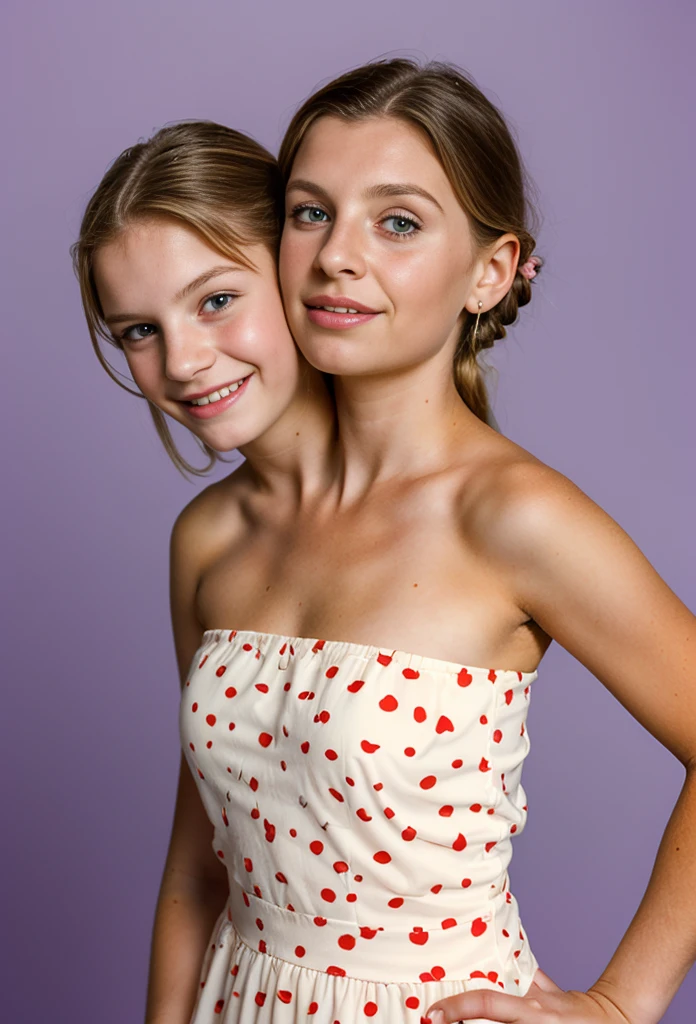 2heads, two headed girl, (a 10 year old girl and a 30 year old woman:1.5), (a brunette and a blonde:1.2)