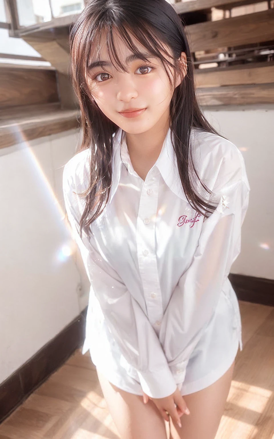 1 girl, , alone, sailor suit, brass band, black eye, realistic, High resolution, blush, highly detailed face, (medium hair), (Medium chest), floating hair, smile, Open_mouth, full body, (dynamic pose:1.2), View from above, (daytime), ((looking at the viewer:1)), (look at the camera), (portrait:0.6), nice, Are standing, Maintain original facial proportions, brown hair, lips, lipstick, seductive smile, teeth, eyelash, photorealistic, Lens flare, soft lighting, cowboy shot, highest quality, masterpiece, 8K, baseball Ground