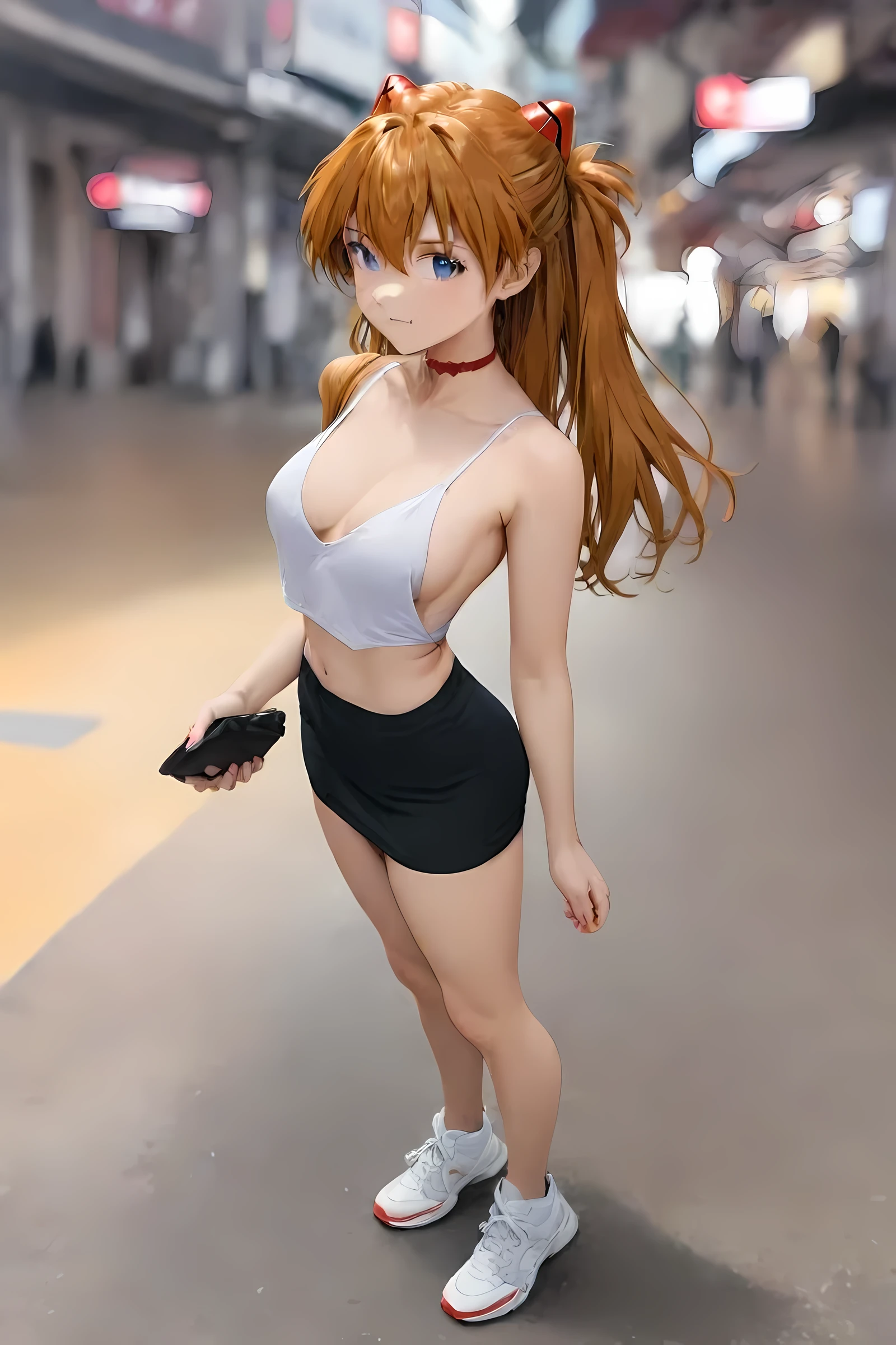 masterpiece, best quality, very aesthetic, absurdres, braless, no bra, full body shot, miniskirt, 1girl, souryuu asuka langley, neon genesis evangelion