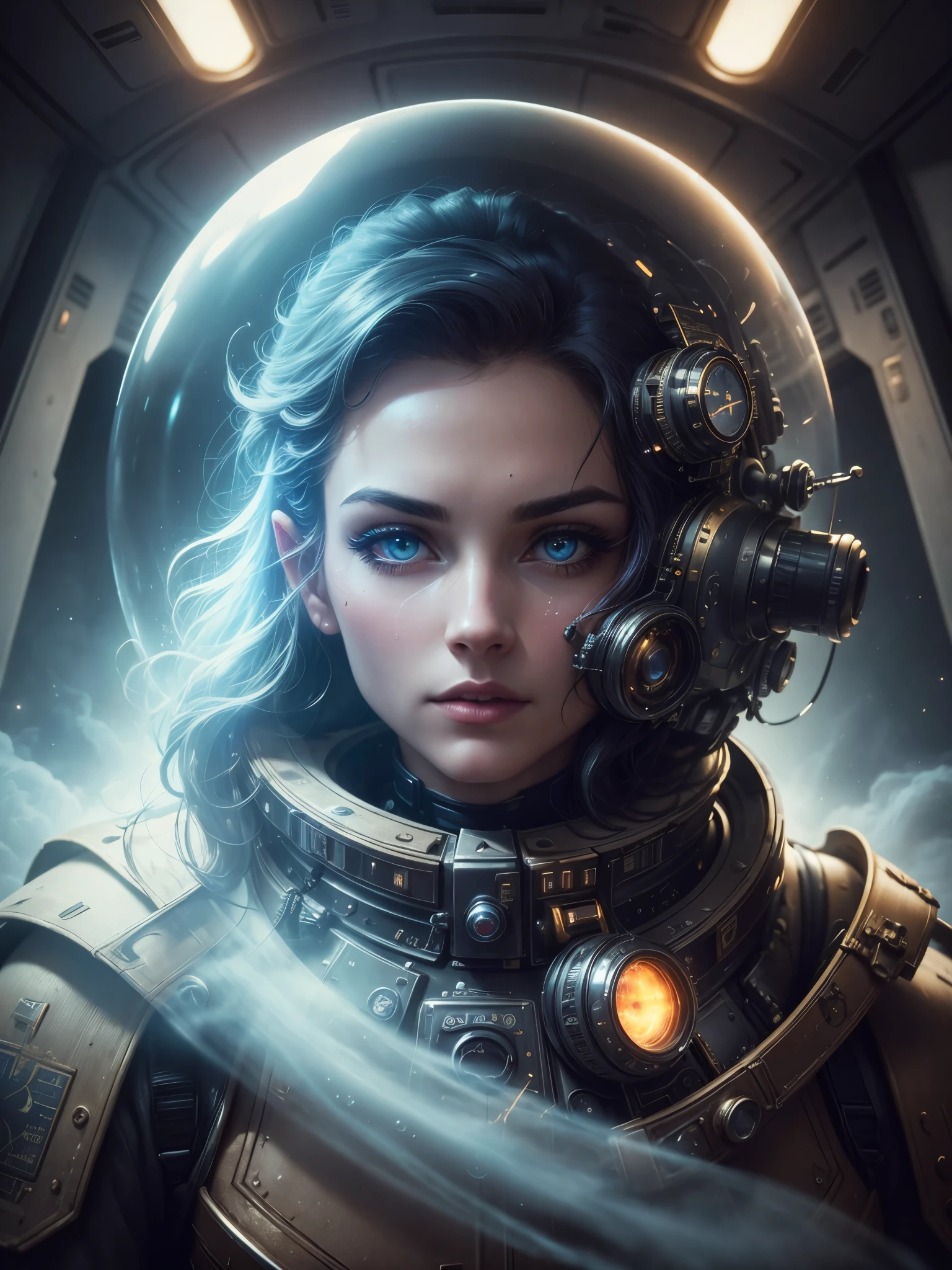 (Best quality,4K,8K,A high resolution,Masterpiece:1.2),Ultra-detailed,(Realistic,Photorealistic,photo-realistic:1.37),Astronaut,Steam punk,film-noir,Otherworldly,Vivid colors,Dreamlike,Sci-fi,subtly lit,Atmospheric,view of the cosmos,Steam-powered machinery,Ethereal,hauntingly beautiful,Moody shadows,Retro-futuristic technology,Starlight fog,exploration,Adventure,Mystery,Galactic environment,exalted,Isolated heroine,Interstellar Travel,dramatic contrast,distant planets,Majestic face,ornate detail,Sci-fi fashion,Extremely detailed suit,Smoke and fog effects,contrasting textures,Timeless beauty