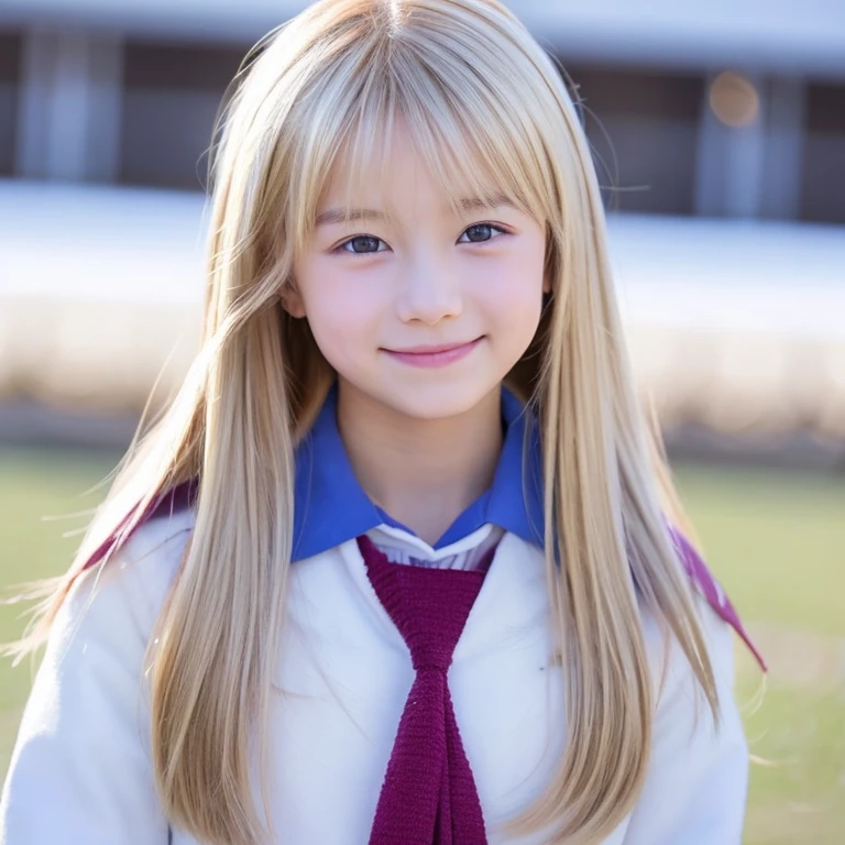 blonde medium length gal ite high school student snow cherry blossoms shy smile