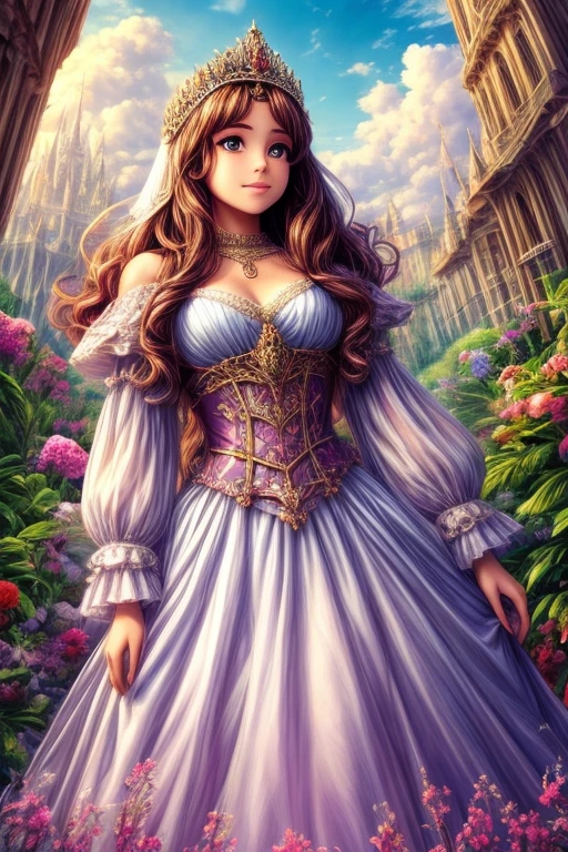 homem em frente ao casteloe o homem principe , in the style of Disney animation, very magical and dreamy, as cenas mais bonitas, Big Big Composition, in the fairyland of white clouds, Beautiful and Aesthetic, magic flowers, castelo, principe e princesa, sapo pegando mosca