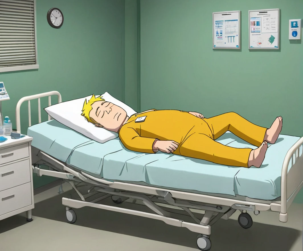 Butters Stotch got sleep lying down at Bed on Hospital, Style of South Park 