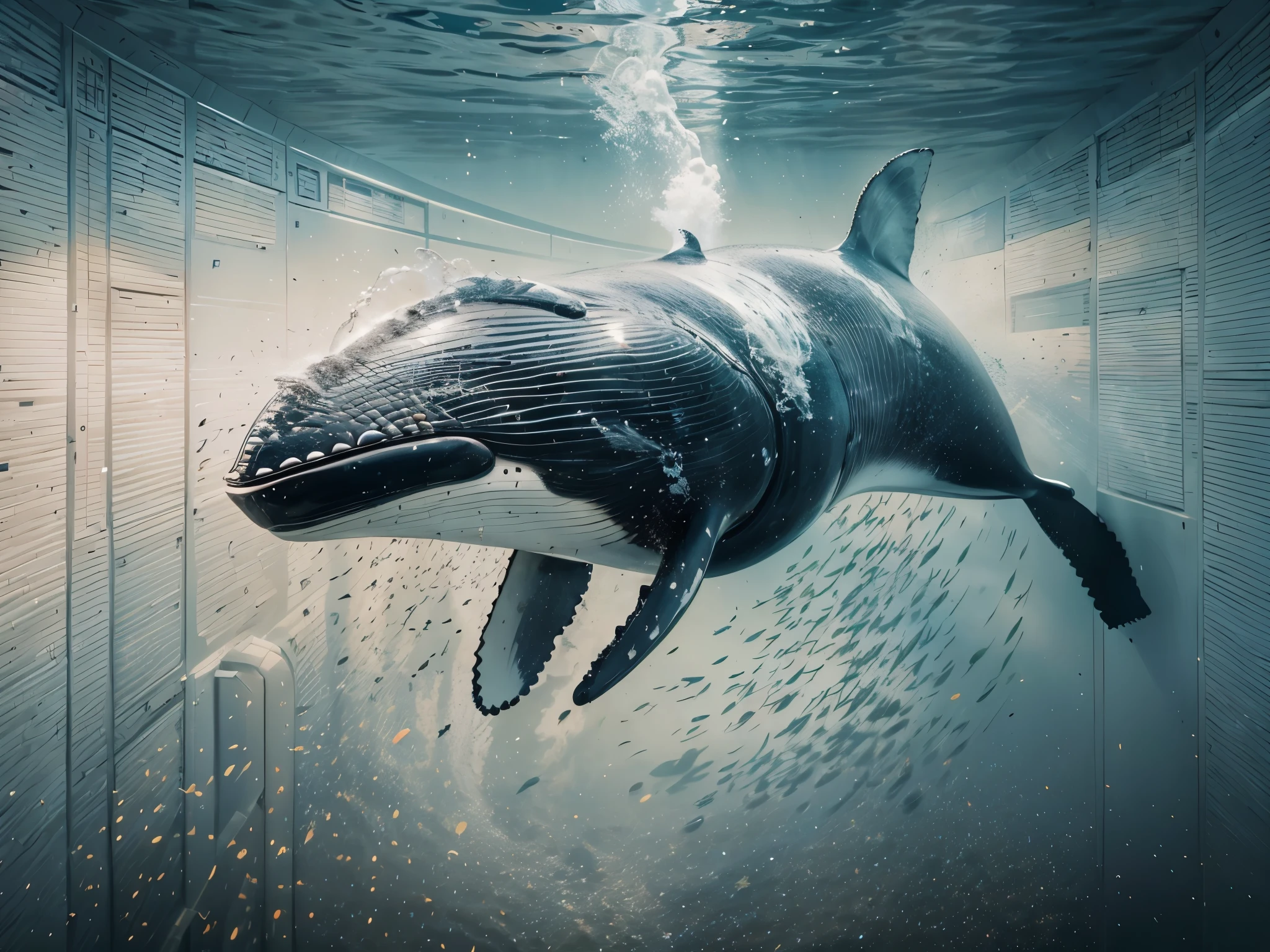 A portrait of a whale dressed as a diver, capturing the surreal moment in magazine photography style --ar 3:4 --stylize 300