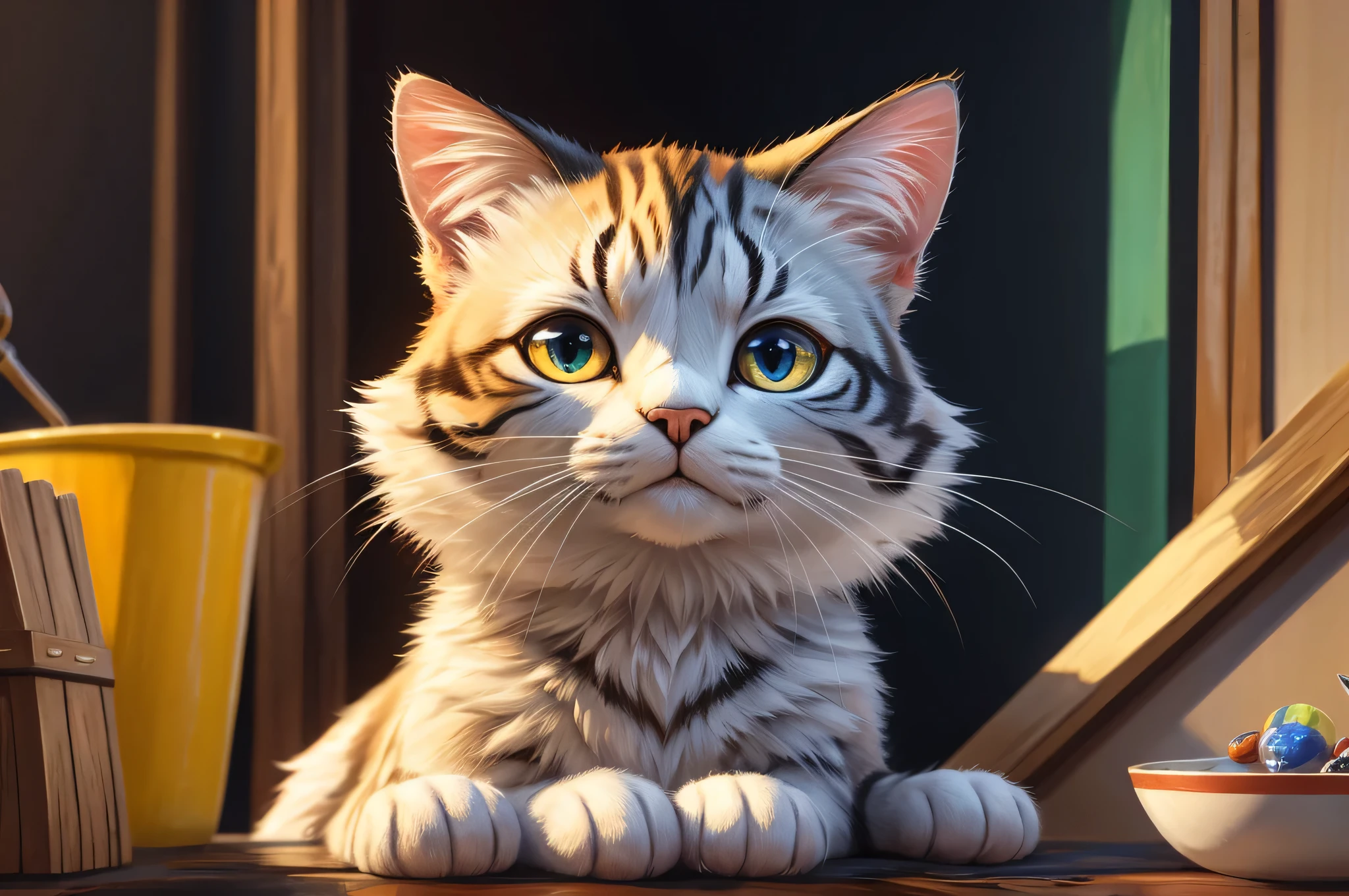 painting of a Cat with a colorful face and long whiskers, a number by Zahari Zograf, Popular topics on ArtStation, furry art, Beautiful art ultra hd 4k, 4k highly detailed number art, 4k detailed number art, Detailed painting 4k, Cat. number, numberArt4K, numberArt4K, awesome Cat