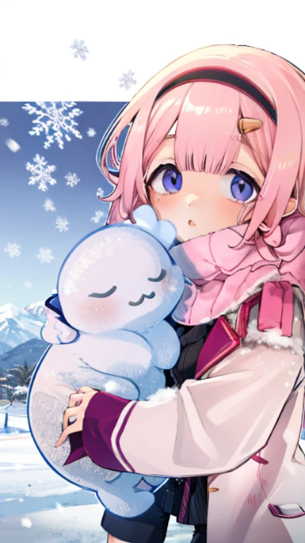 、Peep、A sneak peak、Shyness、blush、embarrassing、blush、peak、、sit with legs stretched out、bench、顔をscarfで隠す、put on a coat、snow原、snow像、snow、cold、scarf、scarfを巻く、降snow高解像度、Full HD、8K quality、、、droopy eyes、、、highlight on eyes、lively eyes、clear eyes、Beautiful eyes、、口元をscarfで覆う、、look down、look away、embarrassed、blush、、View from an angle、Side and oblique view、、highlight on eyes、、、highlight on eyes、Insanely beautiful eyes、Black tights with pink lines