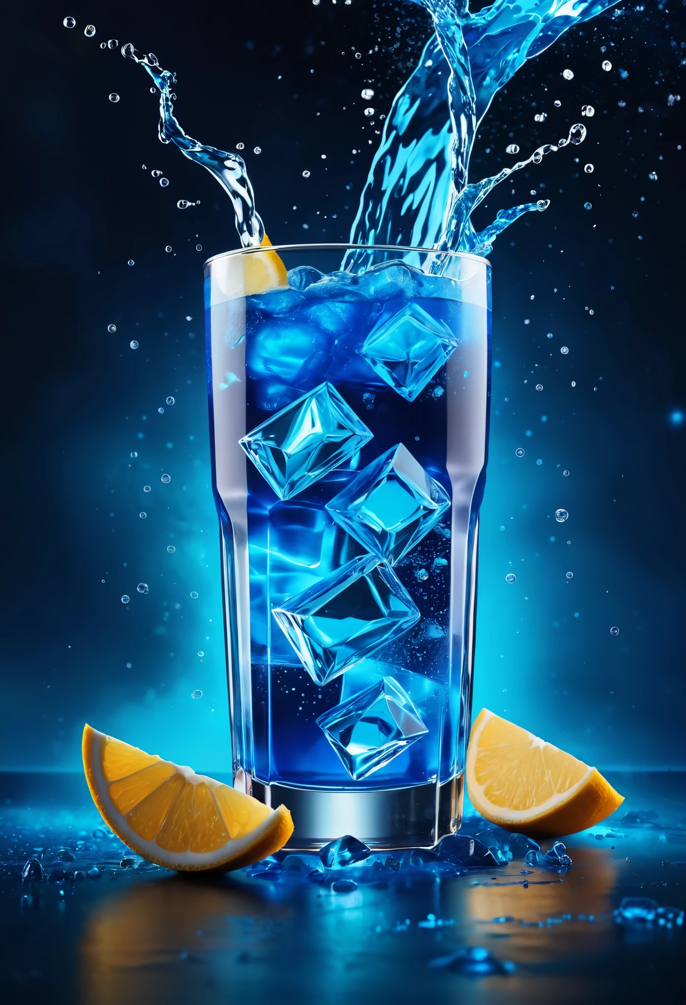 A close up of a glass of water with ice and lemon slices - SeaArt AI