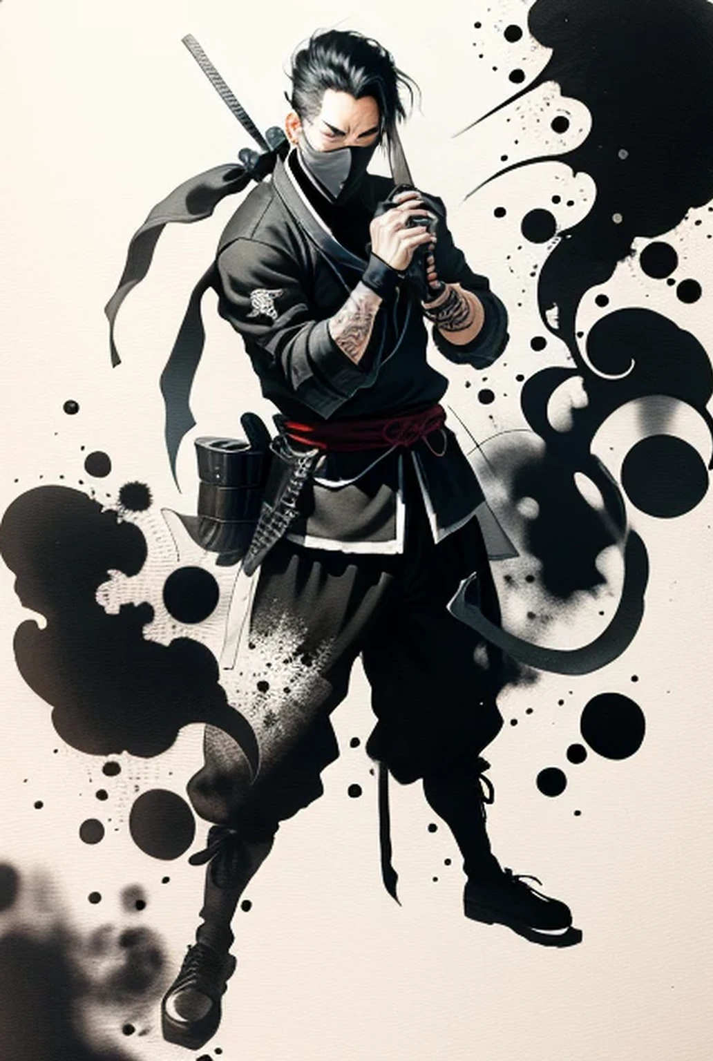 Holding a knife in his right hand