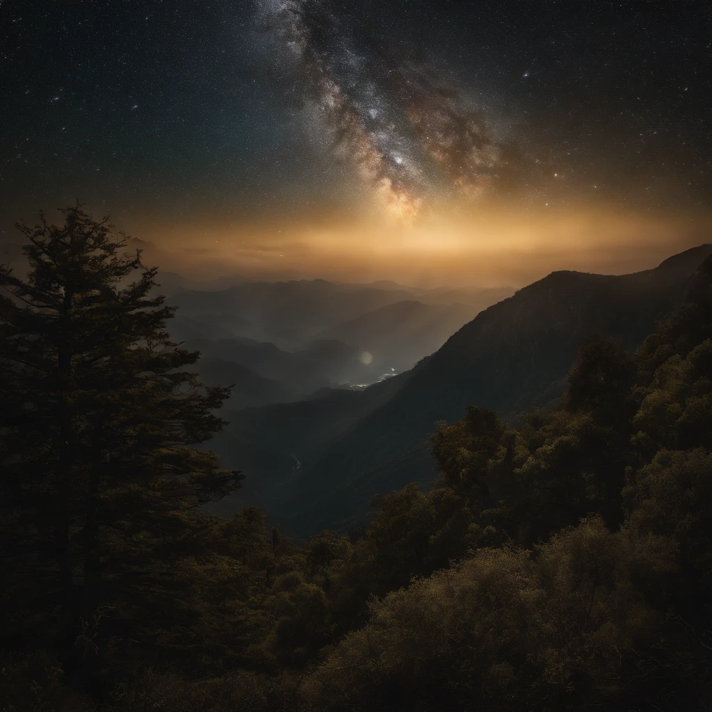 (best quality,4k,8k,highres,masterpiece:1.2),ultra-detailed,(realistic,photorealistic,photo-realistic:1.37),mountain in heaven,night full of stars,spidermen side tree,spidermen on tree branch,glowing stars in the sky,serene and majestic atmosphere,grandeur and beauty of the mountain,tree branches gently swaying in the breeze,golden moonlight casting a soft glow,peaceful and tranquil ambiance,shadow of the mountain stretching across the landscape,magical and dreamlike scenery,starlight illuminating the surroundings,brilliant constellations dotting the night sky,colorful nebulae shimmering in the distant galaxies,cosmic dust creating a mesmerizing cosmic scene,spider webs glistening with dewdrops,crisp mountain air filling the scene,moonlit clouds drifting above the mountain peaks,spidermen gracefully hanging from the tree branches,spider silk glimmering in the moonlight,a sense of adventure and mystery in the air,awe-inspiring view of the vast universe,harmony between nature and the celestial realm,enchanted forest with ancient trees surrounding the mountain,playful interaction between spidermen and the natural environment