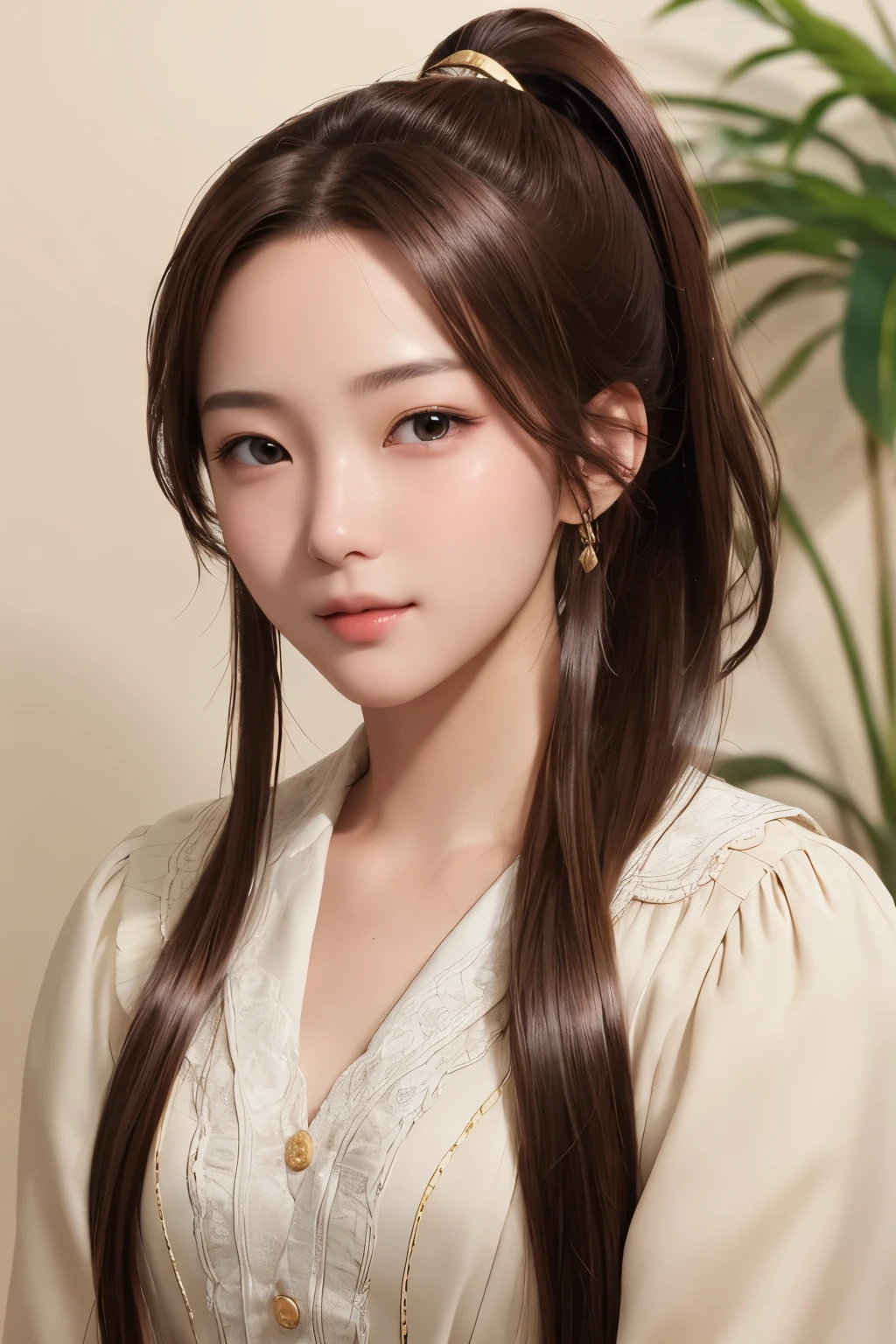 ultra high resolution、masterpiece、highest quality、
highly detailed face、detailed eye、Very difficult、、perfect shiny shiny skin、perfect lighting、detailed lighting、dramatic shadow、ray tracing、************、
1 girl、ponytail hairstyle、Upper body、Dandy costume、looking at the viewer、(slight smile:0.4)