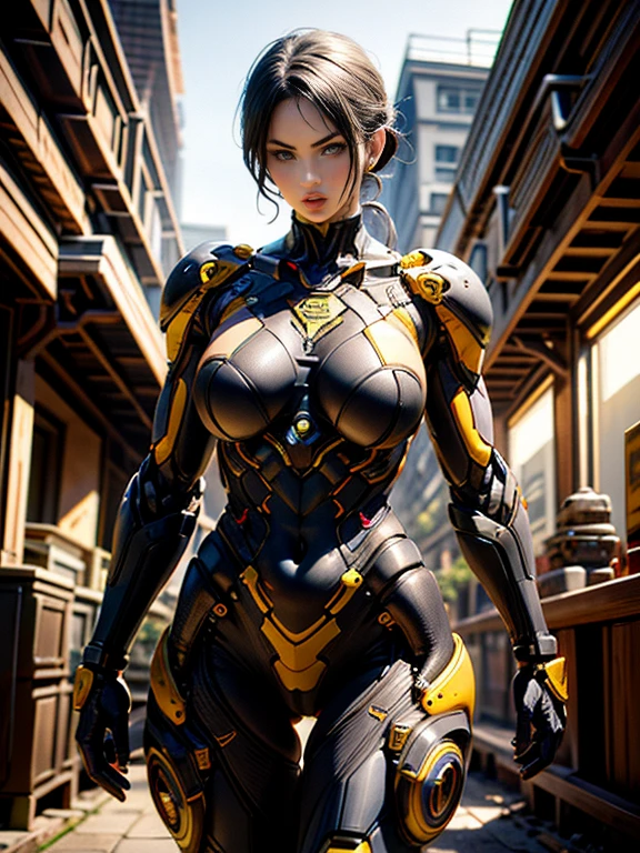 Cinematic, hyper-detailed, and insanely detailed, this artwork captures the essence of megan fox with breathtaking beauty. The color grading is beautifully done, enhancing the overall cinematic feel. Unreal Engine brings her anatomic cybernetic muscle suit to life, appearing even more mesmerizing. With the use of depth of field (DOF), every detail is focused and accentuated, drawing attention to her eyes and the intricate design of the anatomic cybernetic muscle suit . The image resolution is at its peak, utilizing super-resolution technology to ensure every pixel is perfect. Cinematic lighting enhances her aura, while anti-aliasing techniques like FXAA and TXAA keep the edges smooth and clean. Adding realism to the anatomic cybernetic muscle suit, RTX technology enables ray tracing. Additionally, SSAO (Screen Space Ambient Occlusion) gives depth and realism to the scene, the girl's anatomic cybernetic muscle suit become even more convincing. In the post-processing and post-production stages, tone mapping enhances the colors, creating a captivating visual experience. The integration of CGI (Computer-Generated Imagery) and VFX (Visual Effect brings out the anatomic cybernetic muscle suit's intricate features in a seamless manner. SFX (Sound Effects) complement the visual artistry, immersing the viewer further into this fantastic world. The level of detail is awe-inspiring, with intricate elements meticulously crafted, the artwork hyper maximalist and hyper-realistic. Volumetric effects add depth and dimension, and the photorealism is unparalleled. The image is rendered in 8K resolution, ensuring super-detailed visuals. The volumetric lightning adds a touch of magic, highlighting her beauty and the aura of her anatomic cybernetic muscle suit in an otherworldly way. High Dynamic Range (HDR) technology makes the colors pop, adding richness to the overall composition. Ultimately, this artwork presents an unreal portrayal of a super muscled cybernetic female android