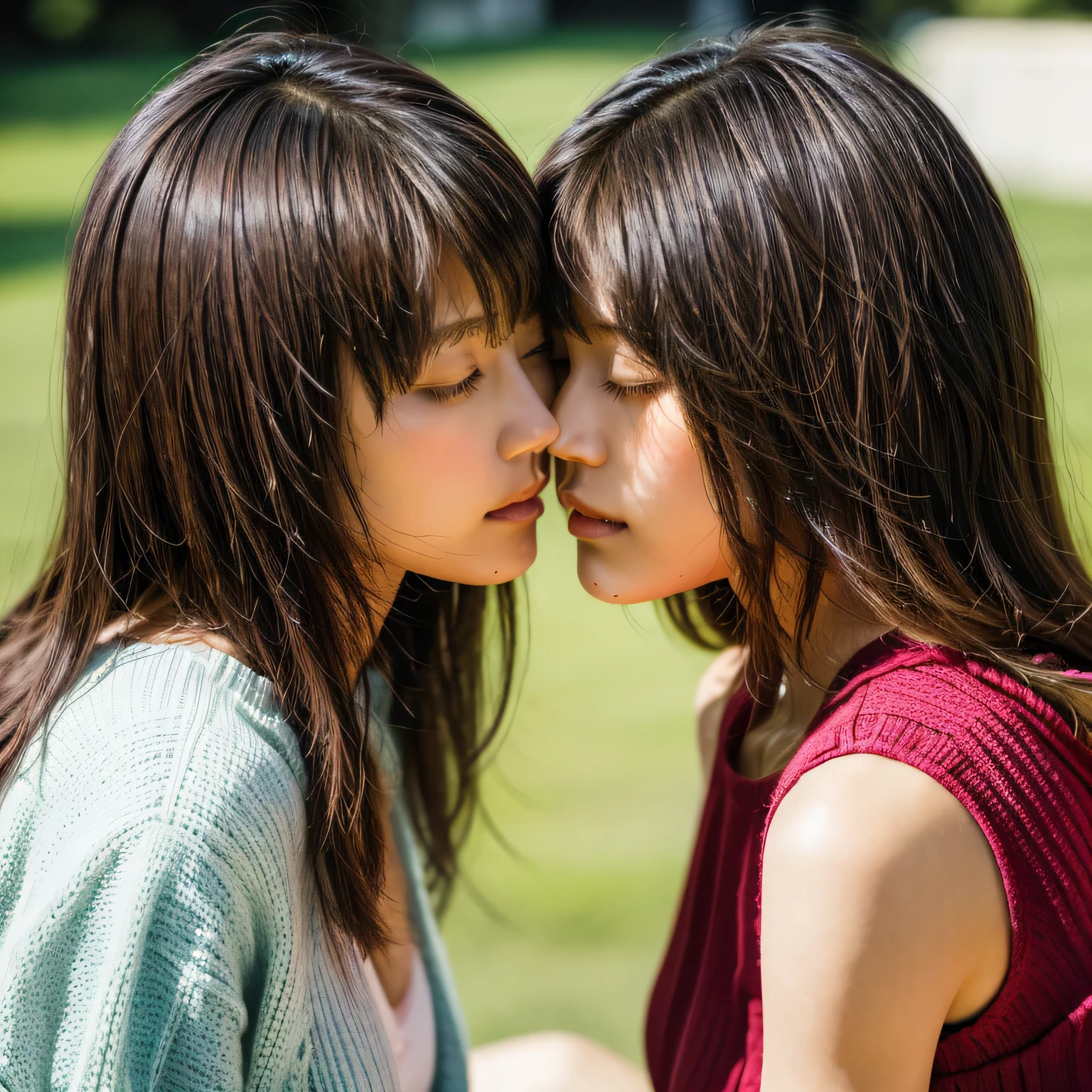 identical twin sisters、close your eyes、I'm about to kiss, , bangs