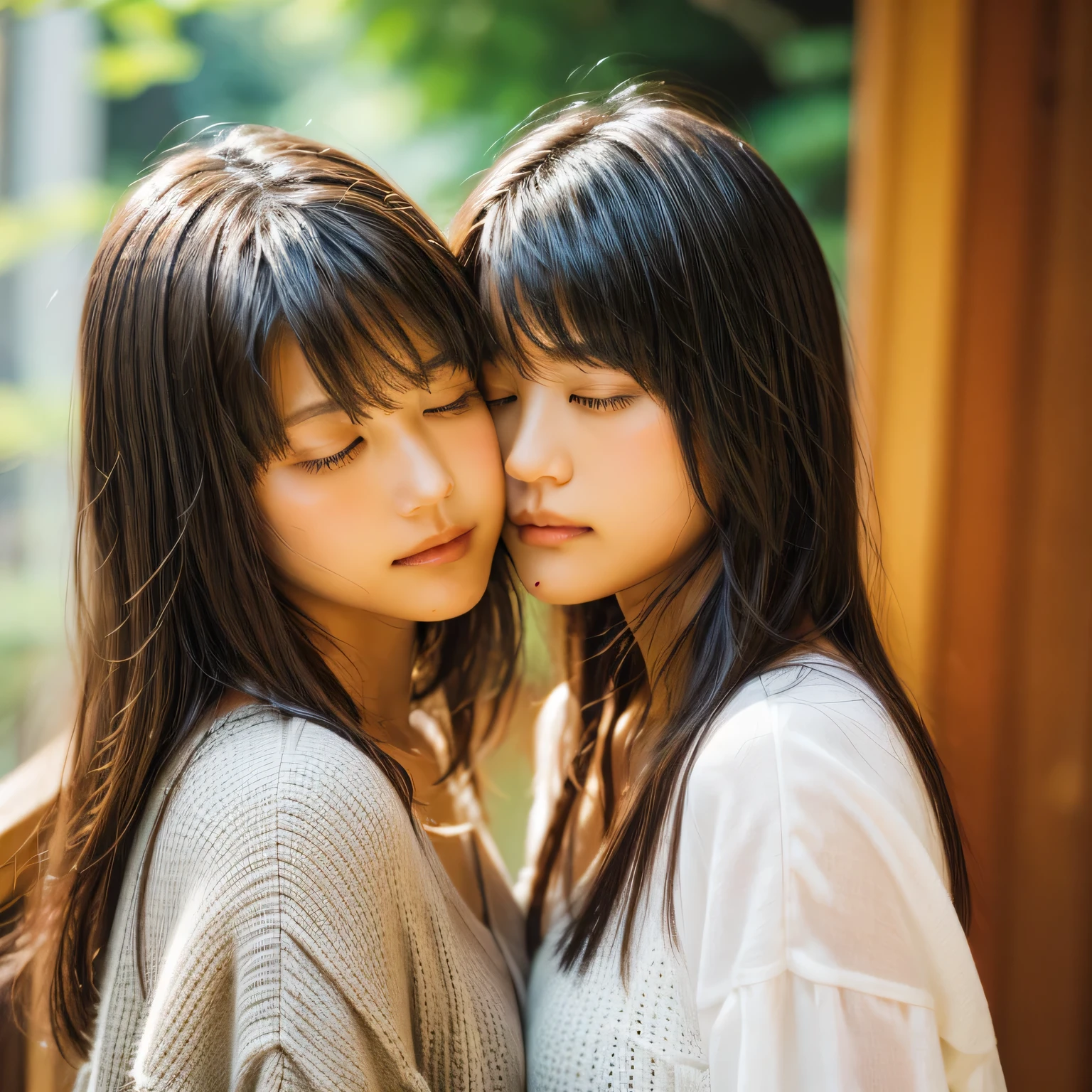 identical twin sisters、close your eyes、I'm about to kiss, 16 years old, bangs