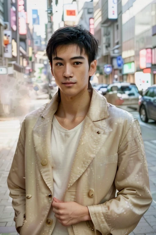 young man.masterpiece.On the streets of Tokyo (realistic pictures:1.4), ((1 28-year-old Japanese young man)), (ultra high resolution:1.2), Very delicate and handsome, wonderful, Highly detailed CG Unity 8k wallpaper grade, super detailed, High resolution, soft light, handsome japanese man,Neatly combed suit hair. Highly detailed eyes and faces, Beautifully detailed nose, Beautiful and delicate eyes,