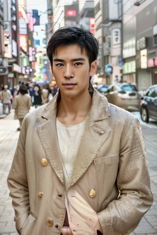 young man.masterpiece.On the streets of Tokyo (realistic pictures:1.4), ((1 28-year-old Japanese young man)), (ultra high resolution:1.2), Very delicate and handsome, wonderful, Highly detailed CG Unity 8k wallpaper grade, super detailed, High resolution, soft light, handsome japanese man,Neatly combed suit hair. Highly detailed eyes and faces, Beautifully detailed nose, Beautiful and delicate eyes,