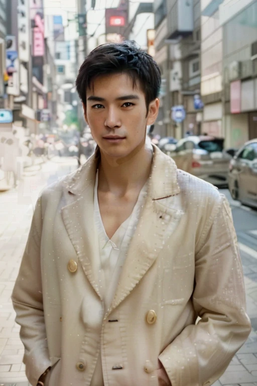 young man.masterpiece.On the streets of Tokyo (realistic pictures:1.4), ((1 28-year-old Japanese young man)), (ultra high resolution:1.2), Very delicate and handsome, wonderful, Highly detailed CG Unity 8k wallpaper grade, super detailed, High resolution, soft light, handsome japanese man,Neatly combed suit hair. Highly detailed eyes and faces, Beautifully detailed nose, Beautiful and delicate eyes,