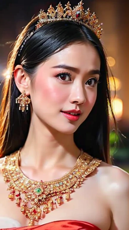 Thaifacemixx,full body image, Virtual image、Realistic picture,Complete Anatomy), 1 Thai Girl、dark brown hair、Bare your big breasts, Show off your beautiful breasts..,Glowing skin、The most spectacular Thai costume,((The details are very realistic..))、Bright and soft on the eyes,realistic light illumination、sparkling eyes、Turn your face to me ,Masterpiece、Asian beauty、สตูดิโอที่สวยงาม Complete Anatomy、、beautiful background、Realistic picture8k、Highest quality、Masterpiece、very delicate