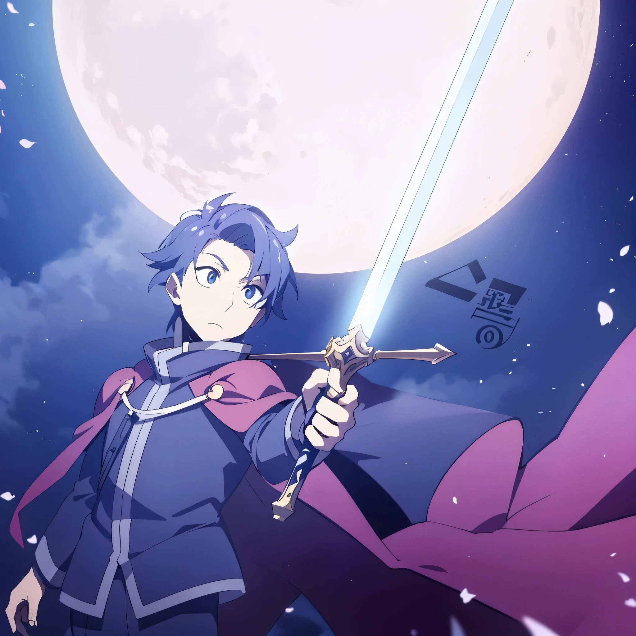 personagem de anime segurando uma espada na frente da lua cheia, hero 2d fanart artsation, demon slayer art style, Fanart de Rui Demon Slayer, fanart oficial, arte principal do anime, handsome guy in demon slayer art, estilo anime como destino/fique durante a noite, anime em estilo fantasia, anime estilizado, Fanart de jogo 2D, arte oficial, anime estilizado, garoto inocente, olhos assustados
