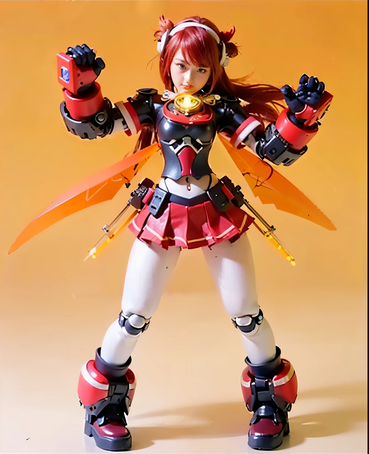 (top-quality:1.2, masterpiece)、ultra high resolution、extremely ultra surrealism, (Photorealsitic:1.4)、Raw photo、(Steampunk Battle Cyborg fallen angel)、large wings made of metal、black porcelain body、red hair、glowy skin、1 Cyborg girl、(mechanical frame:1.3)japanese, extremely cute face, ((super realistic details))、portrait、globalillumination、Shadow、octan render、8K、ultrasharp、character edge light、Details of complex ornaments、Acrylic Clear Cover、Sumerian details、Hydraulic cylinder、Small LED lamp、highly intricate detail、Realistic light、a purple eye、radiant eyes、Facing the camera、neon details、cowboy shot、Futuristic headgear、About Cyberpunk