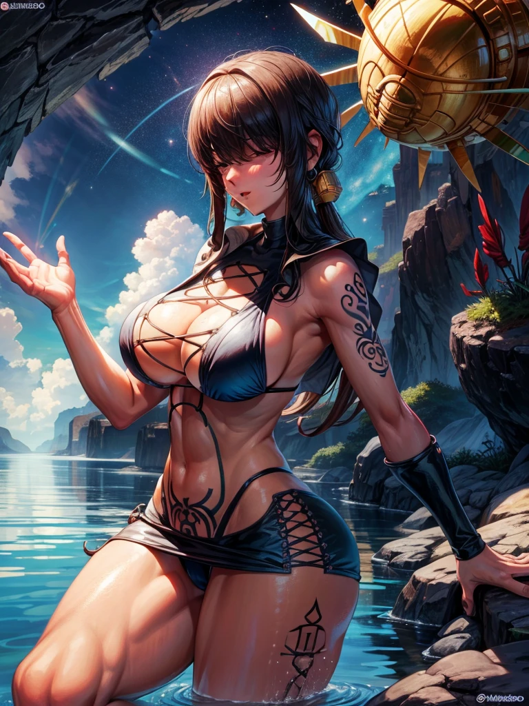 seios grandes, seios grandes, Mamalhuda, Seios muito enormes, , nu, bikini, moist body, corpo tatuado, pele negra,