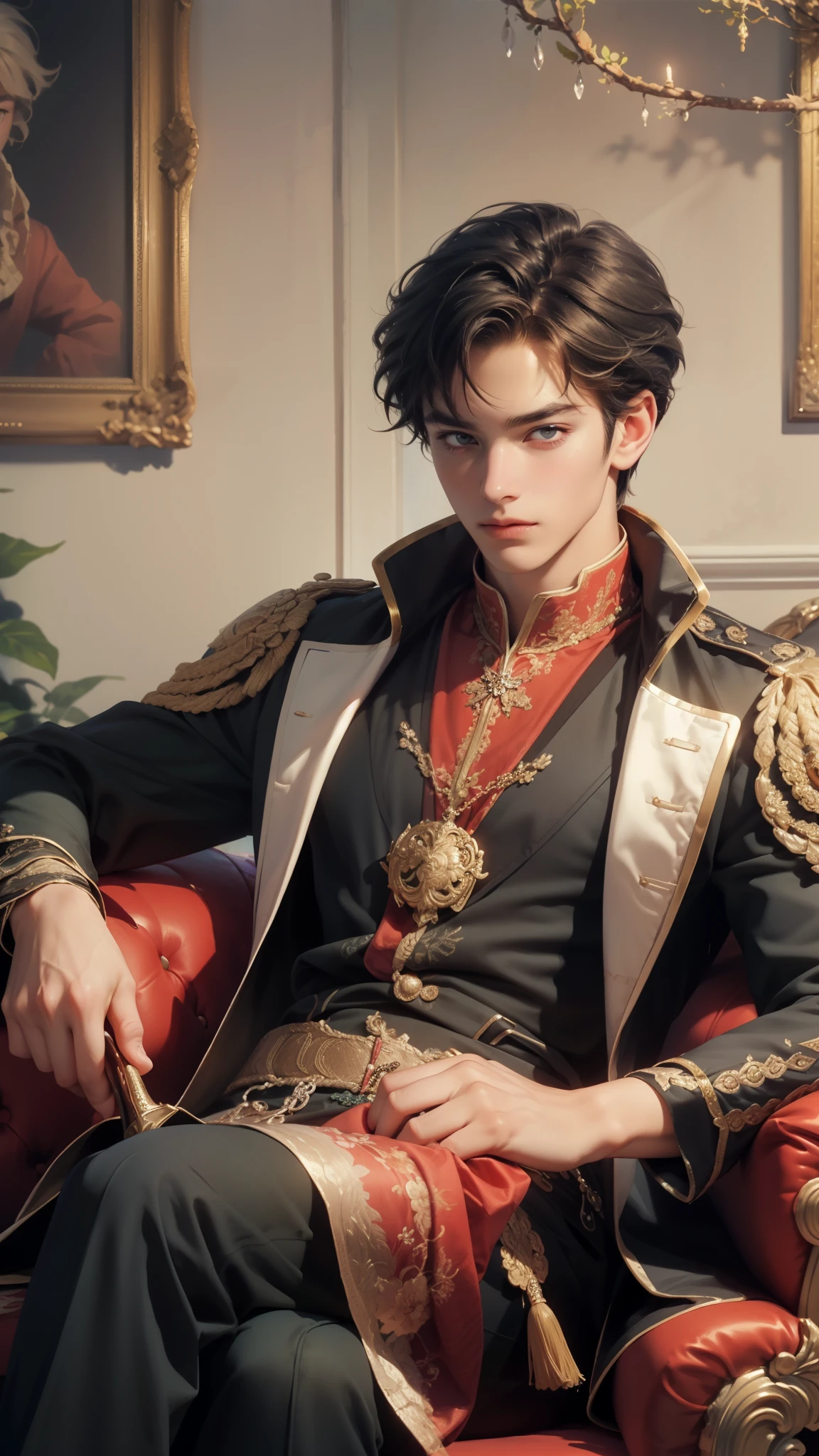(masterpiece, top quality, best quality, official art, beautiful and aesthetic:1.2), boy, handsome, extreme detailed faces, (fractal art:1.3), colorful, highest detailed, (perfect face), shiny skin, HDR, cantarella, extremely detailed dress, detailed background