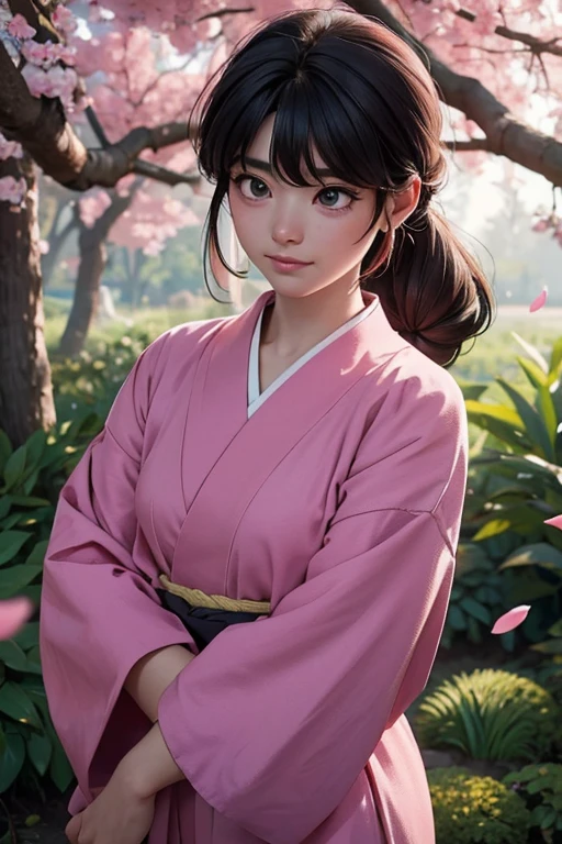 Imagina a Ranma-chan en un momento de calma en medio de un campo de cerezos en flor.. ella esta en su forma femenina, con su largo cabello rojo que fluye atrapando la suave brisa. His eyes express a mix of determination and serenity as he prepares for a martial arts training session.... Cherry petals dance around., creando un suave, Ethereal environment. Tu postura es segura, pero relajado, reflejando su habilidad como luchadora. Los colores son vibrantes y ricos., con suaves tonos de rosa y verde para el paisaje, resaltando la belleza natural del entorno. Sunlight filtering through the leaves of the trees adds a sense of warmth and tranquility to the scene... Make sure to capture the subtle details of Ranma-chan&#39;s face., highlighting their unique characteristics, maintaining a sense of realism and depth.. This work of art should evoke a feeling of calm and power., mostrando a Ranma-chan en su elemento mientras se conecta con la naturaleza y su propia fuerza interior.
