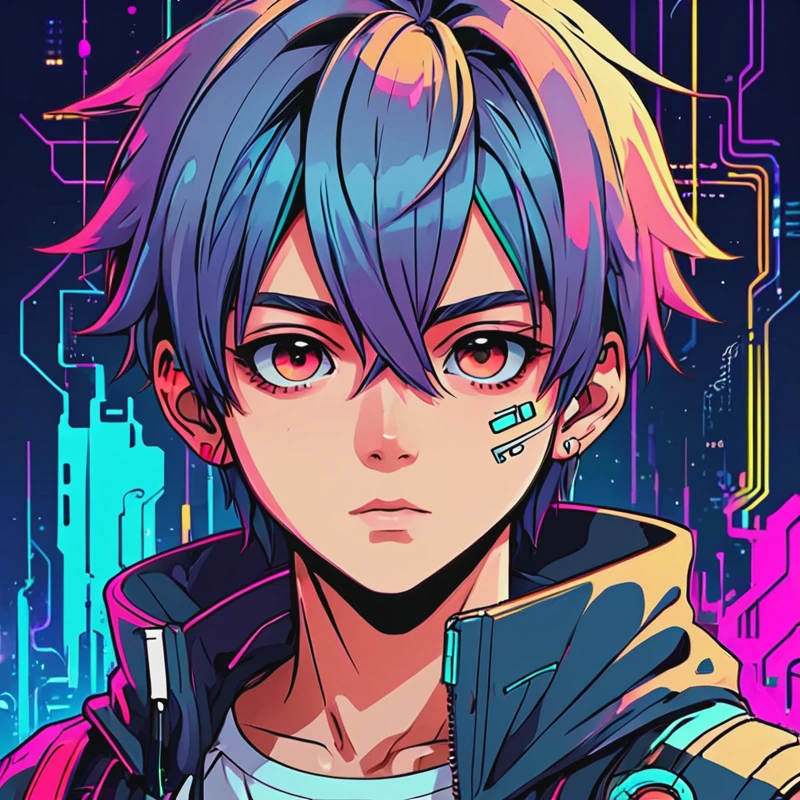 anime, an boy, kawaii, cyberpunk, colorful, ink paint line art, vector art, thick lines, glitch art, flat colors, key visual, vibrant, technical drawing, line art, minimalist, masterpiece,