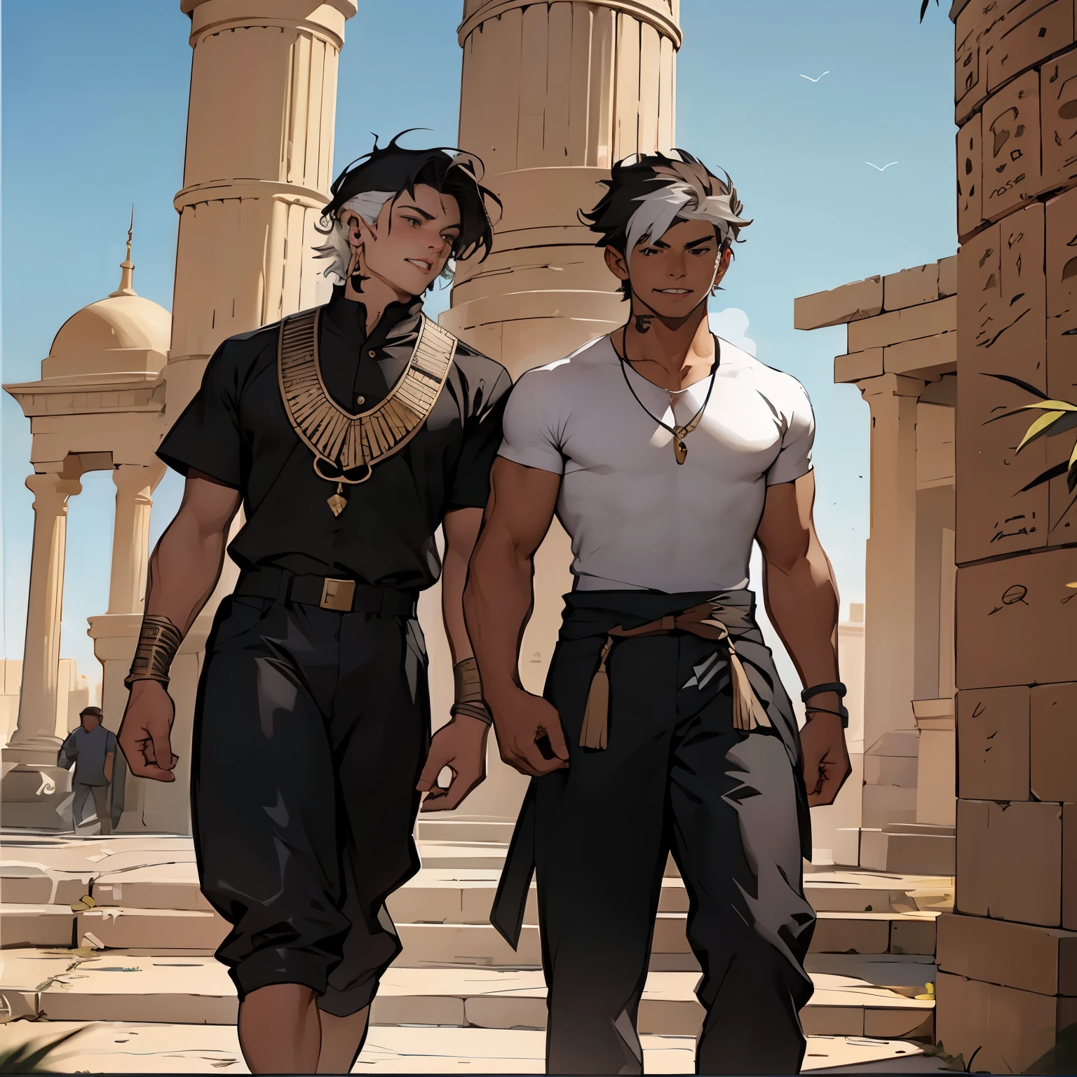 dos hombres vestidos de blanco y negro parados uno al lado del otro, Edmund Blair y Charlie Bowater, jin shan y ross tran, charlie bowater y artgeem, Ross Tran y Bayard Wu, akehiko inoue y ross tran, charlie bowater y marca arroyos, petros and leonid, krenz cushart y asher duran