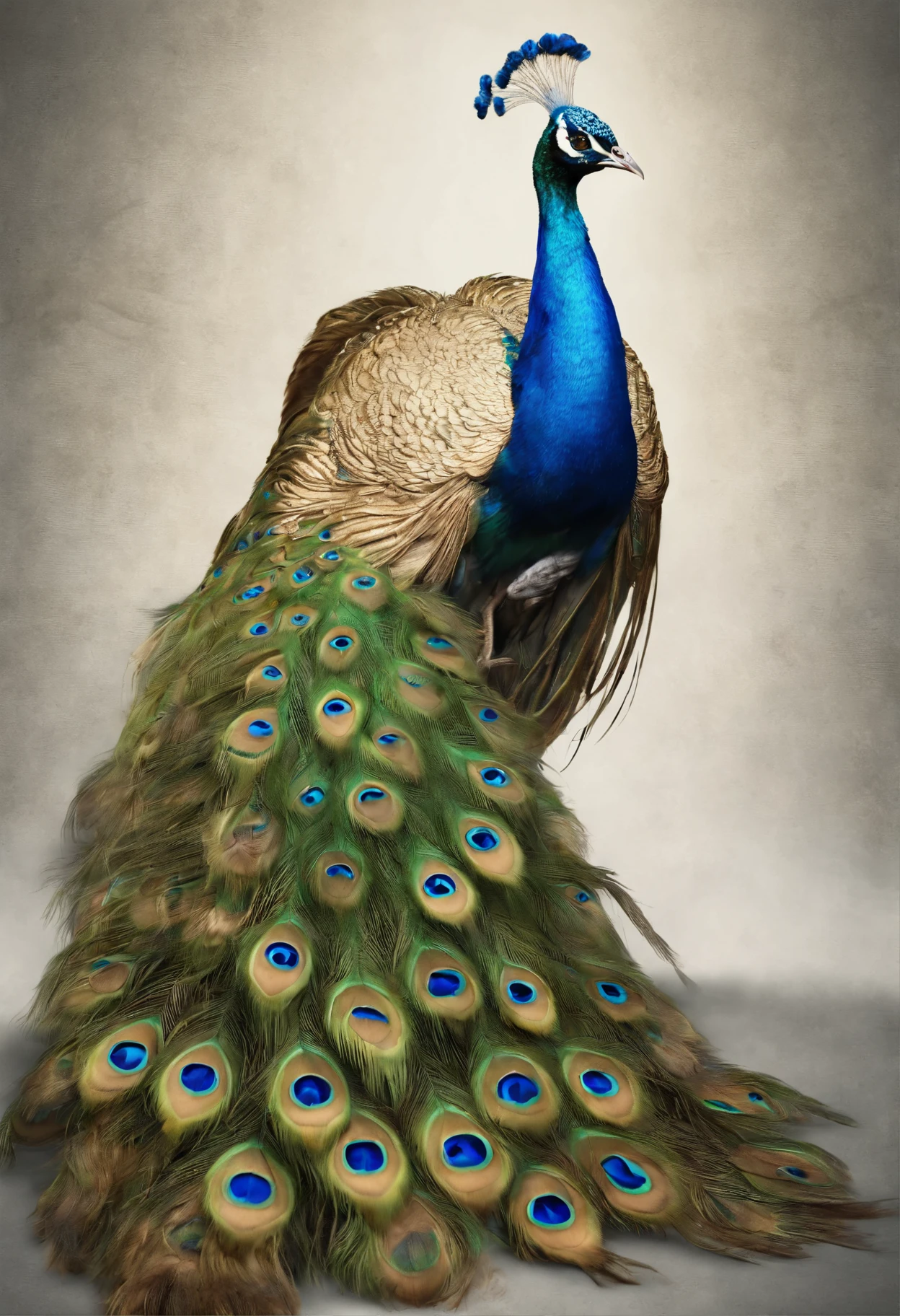 Male peacock, golden feathers, golden tail, full body, spectacular, realistic, 4k, 16:9, HD, full body, clear background