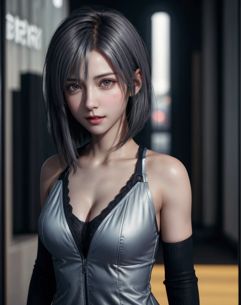 (8K, Photorealistic, Raw photo, of the highest quality: 1.3), (1girl in), Super beautiful, (Realistic face), (boyish, Silver Color Berry Shorthair), Beautiful cyberpunk suit, Glare that captivates the viewer, Beautiful expression, Beautiful breasts, (Realistic skin), Beautiful...
