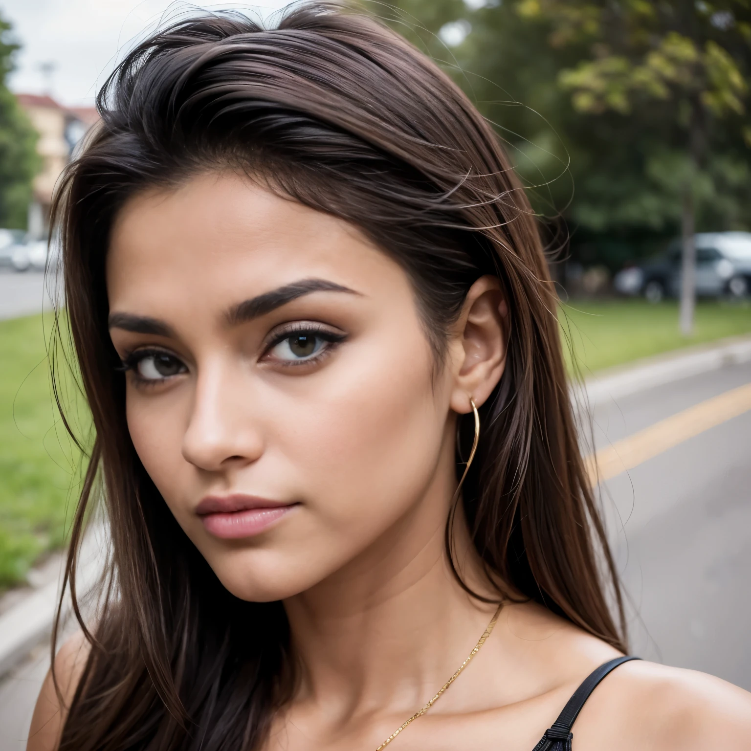 Mujer, (((35 years))), (((Caminando hacia la camara por una avenida))) (((CUERPO ENTERO))), autumn, (((jersey de cuello alto marron suave))) , your brown hair, largo y liso, (((Sus ojos son negros))), grandes y expresivos, con largo, curved tabs. Sus cejas son pobladas y arqueadas, enmarcando su mirada. His small, upturned nose, y su boca es carnosa y sonriente. Hermosa modelo femenina, hermosa chica ojos negros, Hermosa chica modelo, hermoso cuerpo y cara, nariz respingona, Mujer joven sexy, Mujer muy hermosa, Mujer atractiva,