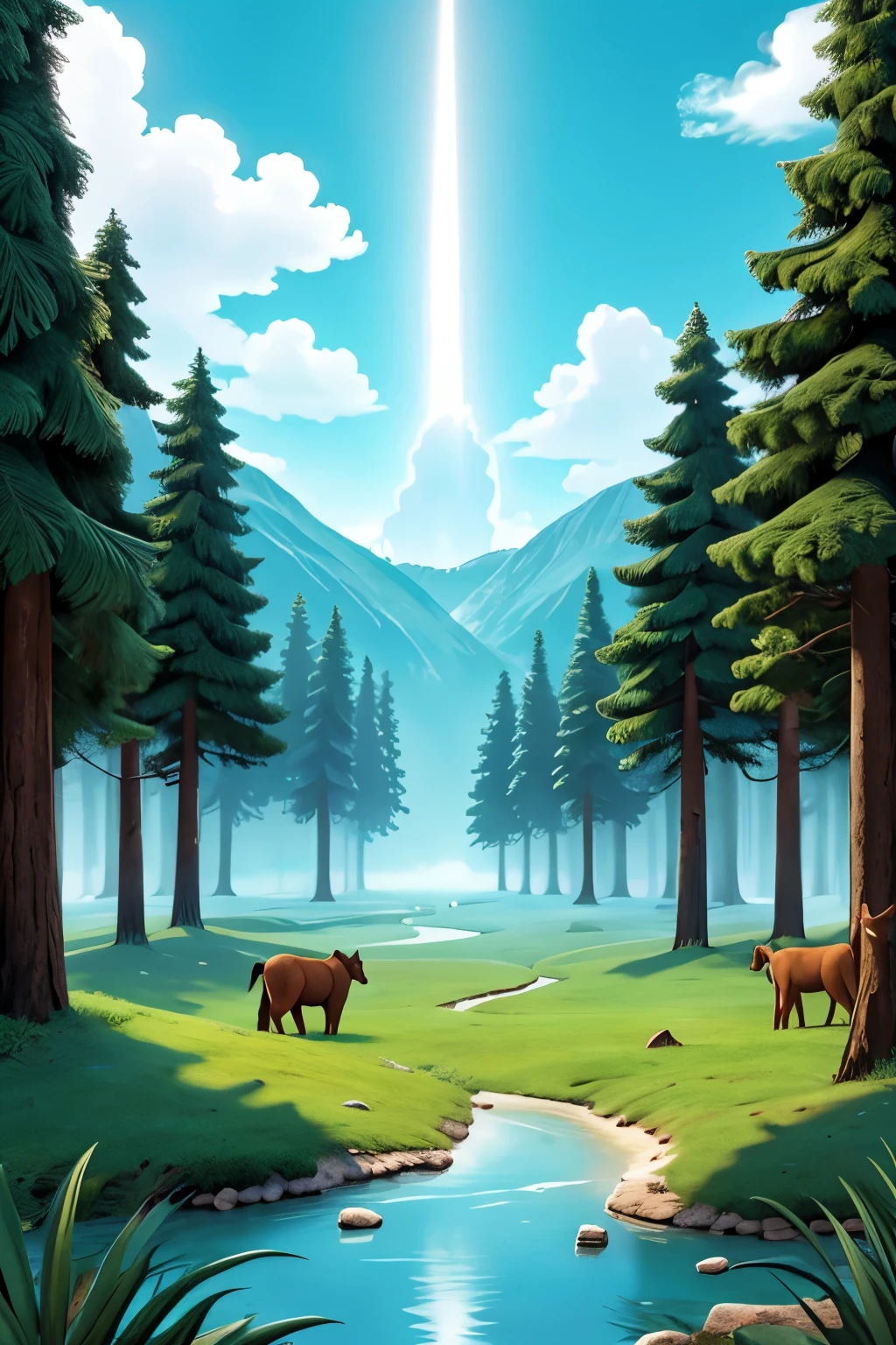 draw an illustration for a story of a panorama of an empty forest