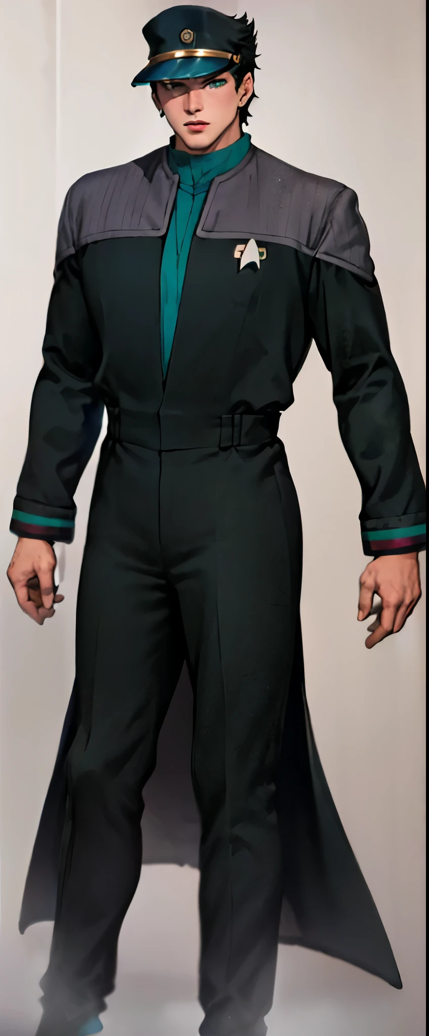 kujo jotaro
muscular male
hat
green eyes
gakuran
long coat
jewelry
earrings
chain ds9st red and black uniform ds9st teal and black uniform ds9st yellow and black uniform ds9st command ds9st operations ds9st science