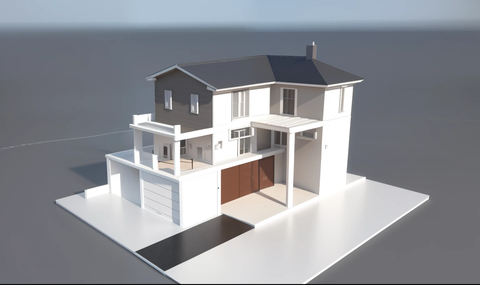 un rendu d&#39;a model of a house with a black roof, 3d rendu model, rendu 3d model, rendu 3D complexe, rendu 3D complexe, Rendu 3D, villa interdimensionnelle, vue 3d render, complete house, rendu, rendu final 3D, rendu final 3D, rendu final 3D, rendu 3D, rendu par lancer de rayons