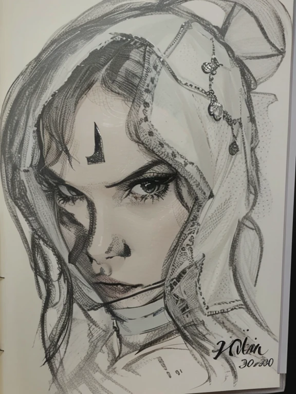Mulher, with veil on his head, olhar serio, 30 anos