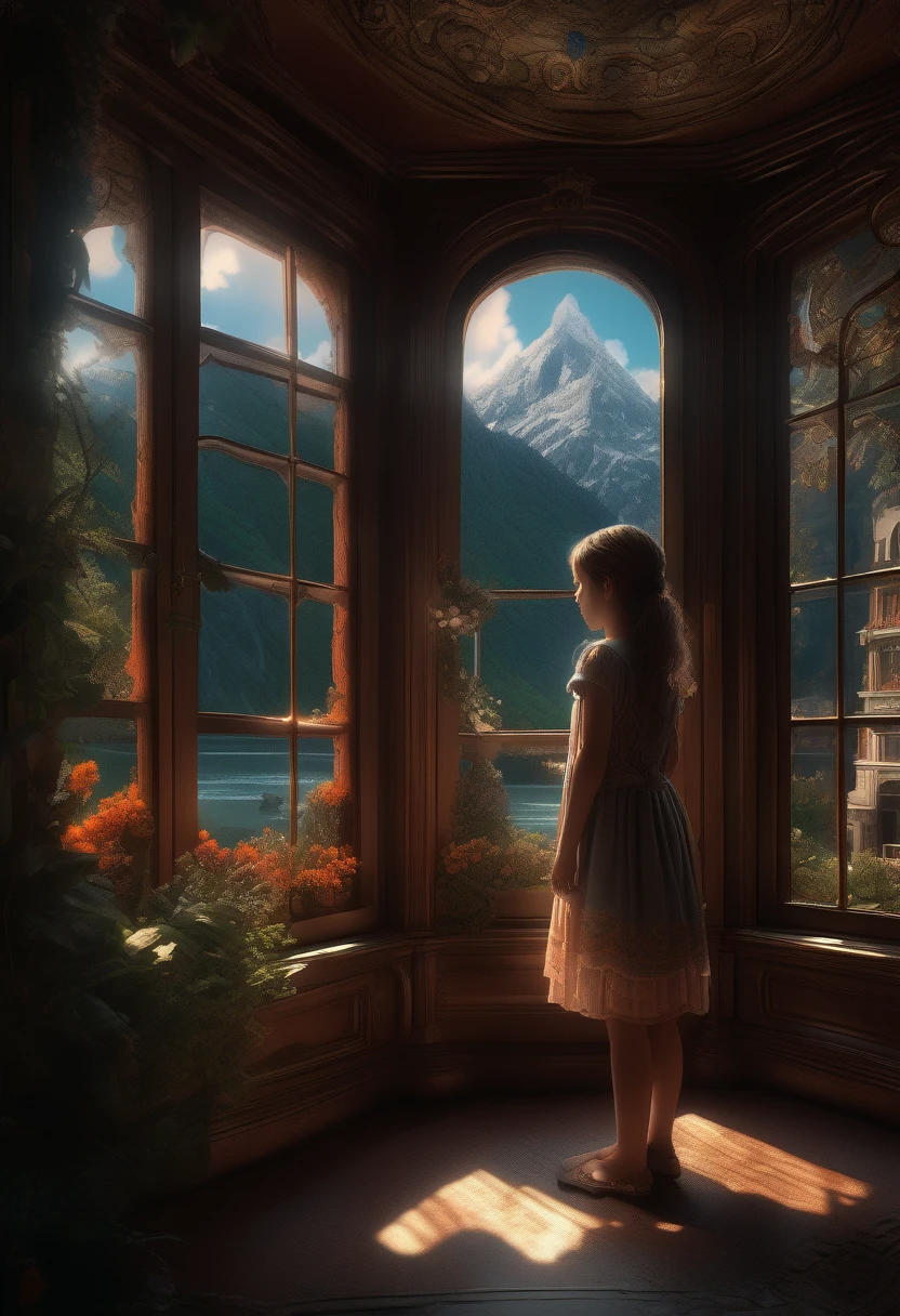 1girl, The View Outside the Window, The view through a window to a magical world, Epic cinematic brilliant stunning intricate meticulously detailed dramatic atmospheric maximalist digital matte painting . masterpiece, best quality, very aesthetic, absurdres, aesthetic