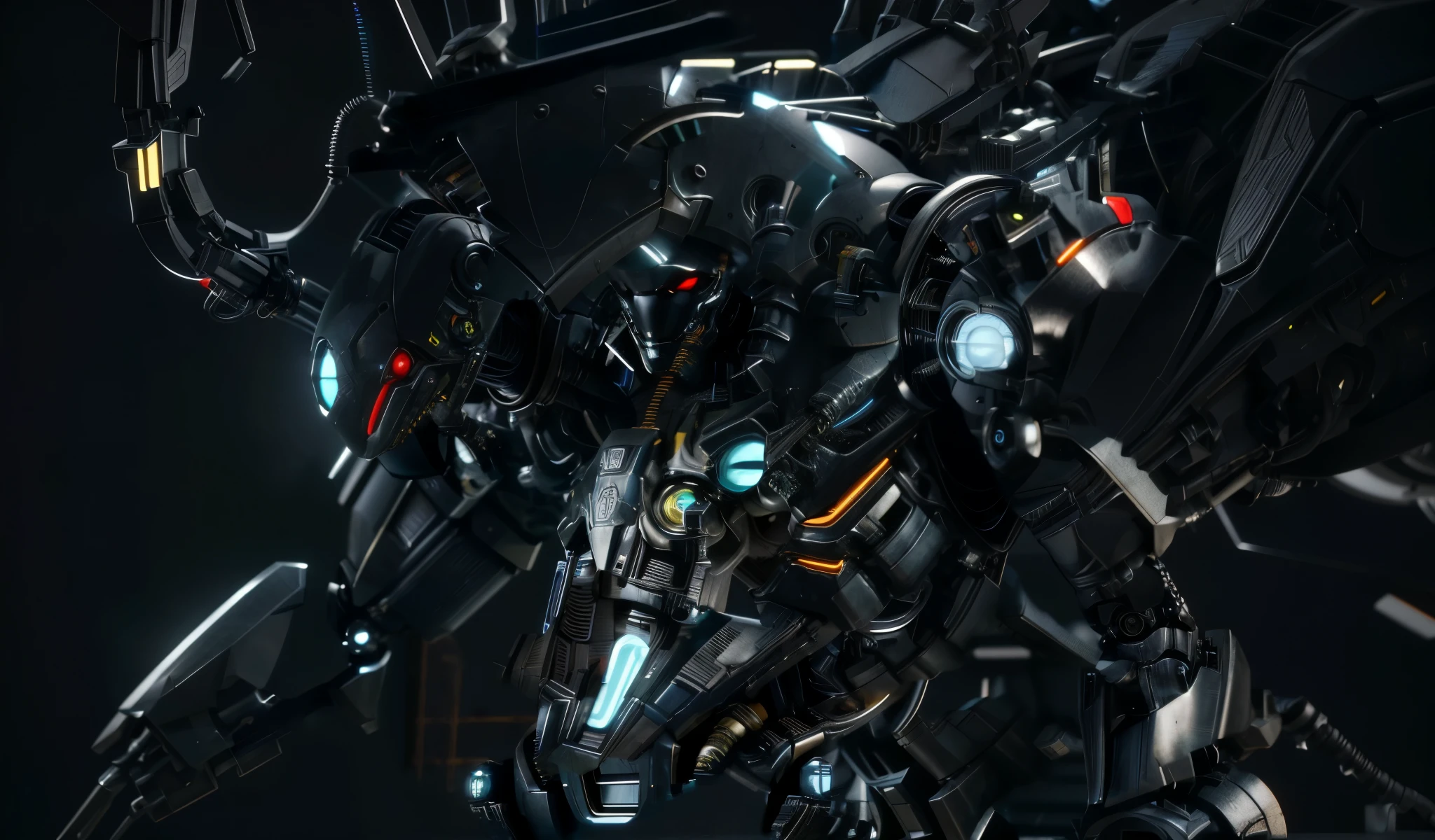 il y a un robot avec une tête de fils sur la tête, rendu d'incredibly detailed octane, style artistique du jeu soma, rendu d'octane science-fiction, detailed cinematic render, Yoshitaka Amano Octane Rendu, rendu d'hyperrealistic octane, rendu d'octane de Greg Rutkowski, cybernetic and highly detailed, Highly detailed octane rendering, rendu d'super detailed octane with dark atmosphere, je veux que les surfaces soient plus solides et plus lisses, I want there to be digital circuits