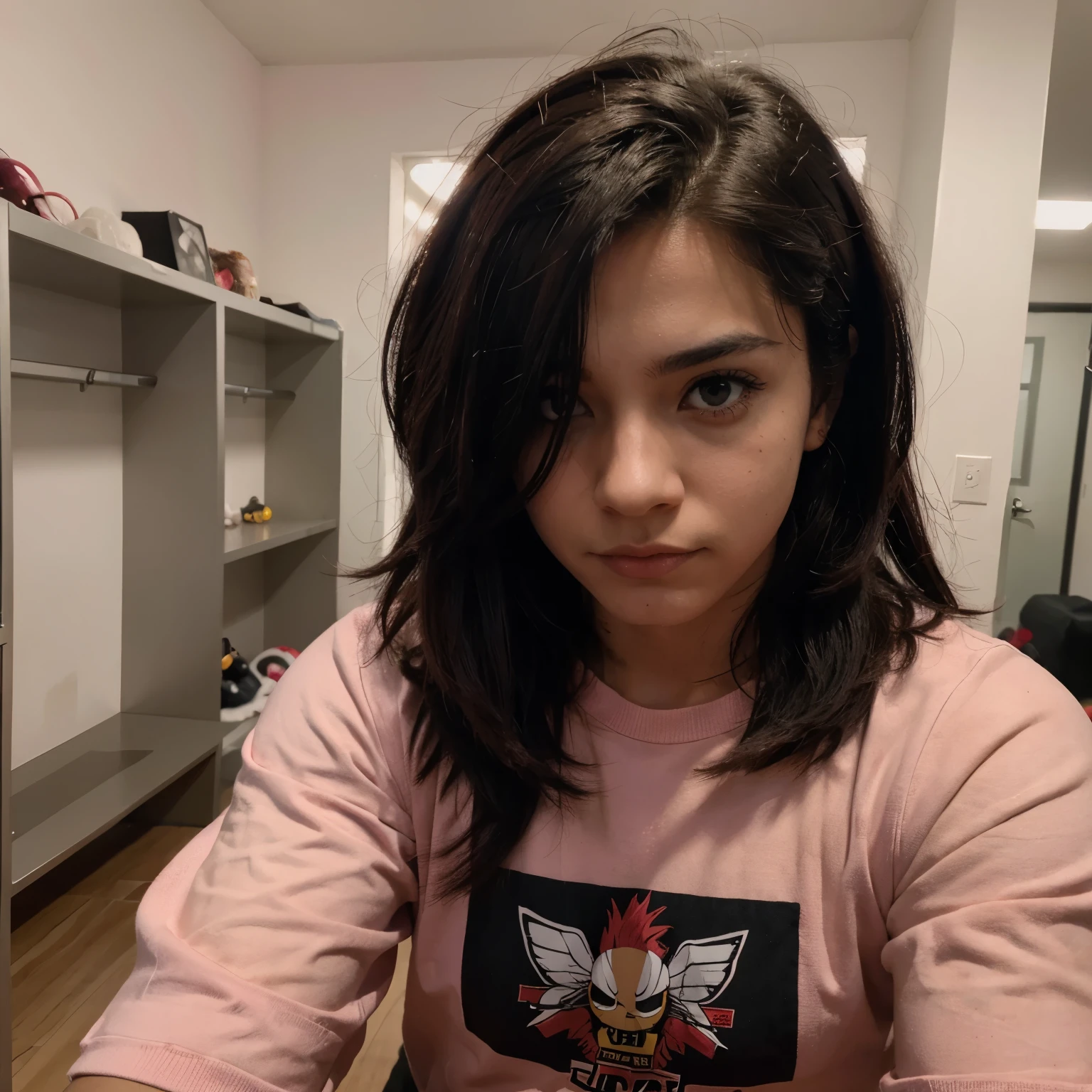 Un chico de mi hero academia de pelo fucsia y orejas y cola de lobo y un ojo rojo y el otro negro