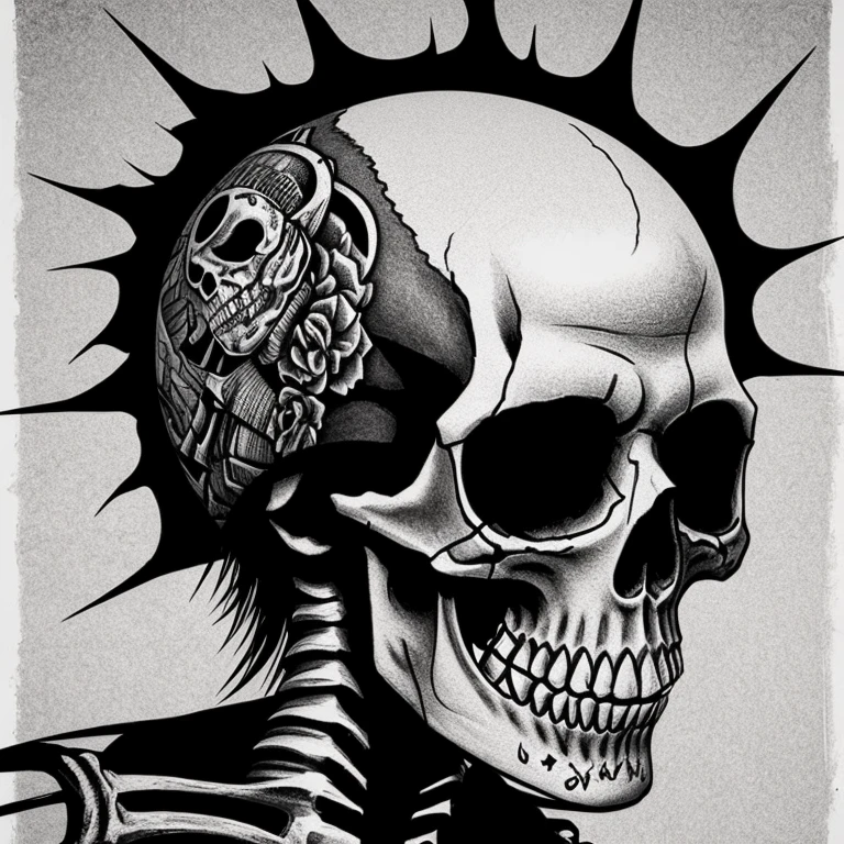 (a portrait of Cyberpunk Skull with colorful fluid l:1) , t-shirt logo in the style of <MAGIFACTORY> tapered fine outline, orthographic-view, art on (empty background:1.4)Hands,