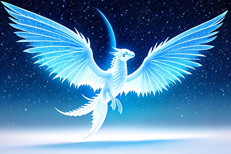 Ice Dragon Ice Wing Legs Quadruped Moonlit Night Starry Sky Back Bill Tail Fin Roar Flight Water Pattern Wings