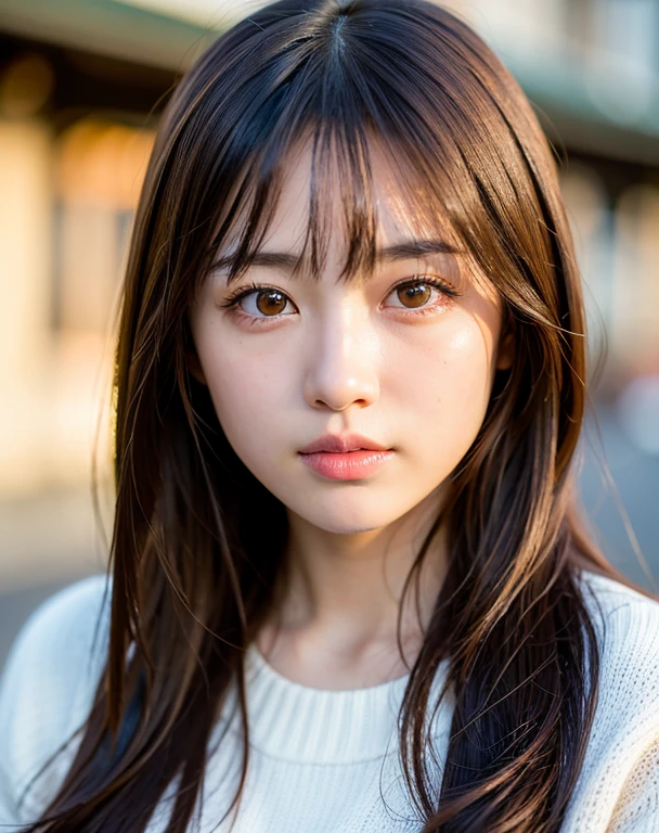 highest quality, face focus, soft light, ultra high resolution, (realistic:1.4), Raw photo,
1 japanese girl, alone, cute, (pupil, light in the eyes), detailed beautiful face, (),(High resolution details of human skin texture),
(long hair),
outside, Tokyo,
White damask sweater, Open ,
(portrait)