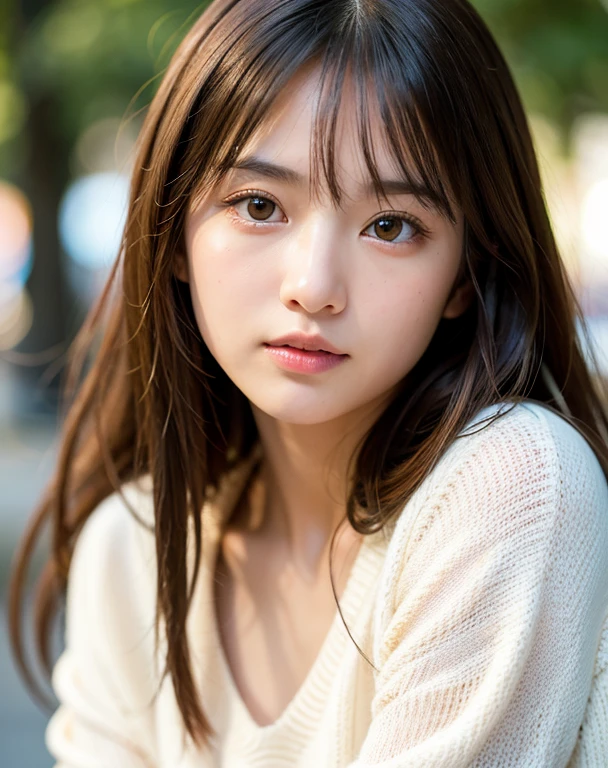 highest quality, face focus, soft light, ultra high resolution, (realistic:1.4), Raw photo,
1 japanese girl, alone, cute, (pupil, light in the eyes), detailed beautiful face, (),(High resolution details of human skin texture),
(long hair),
outside, Tokyo,
White damask sweater, Open ,
(portrait)