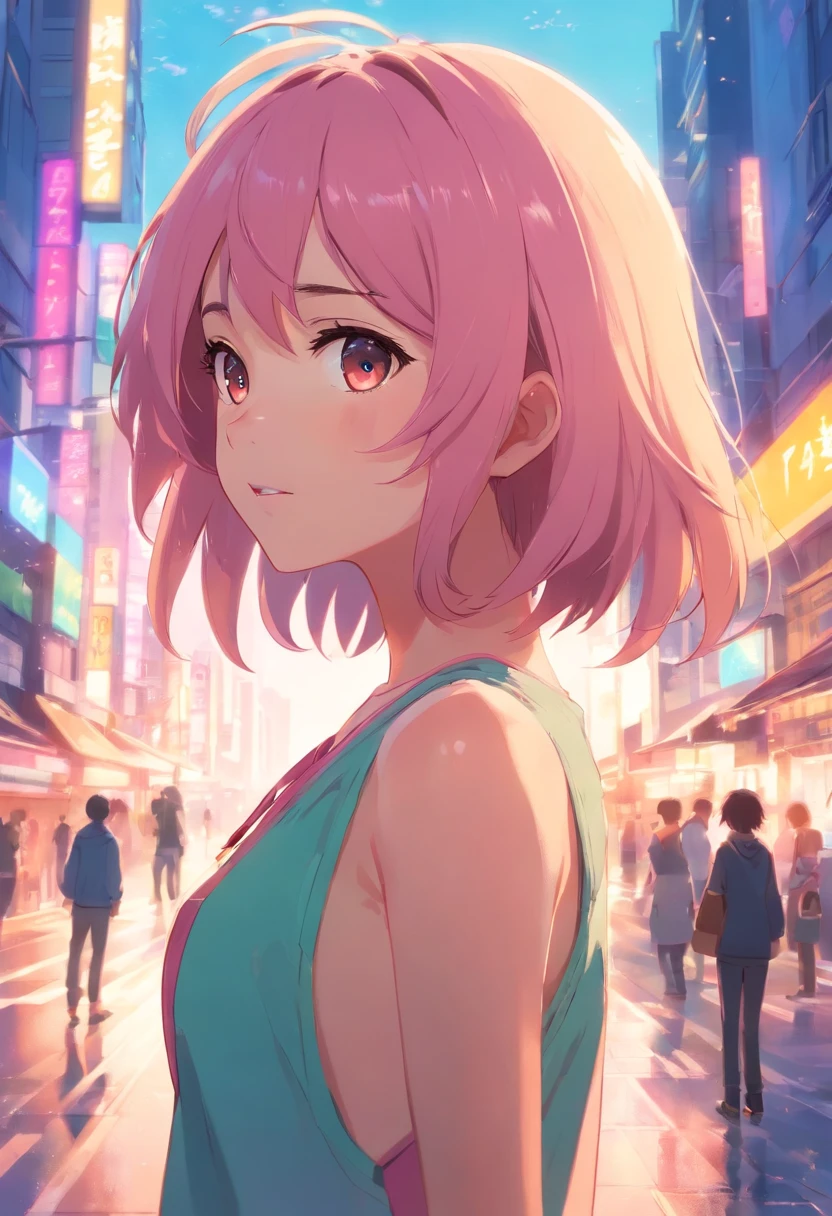 Chica anime con pelo rosado